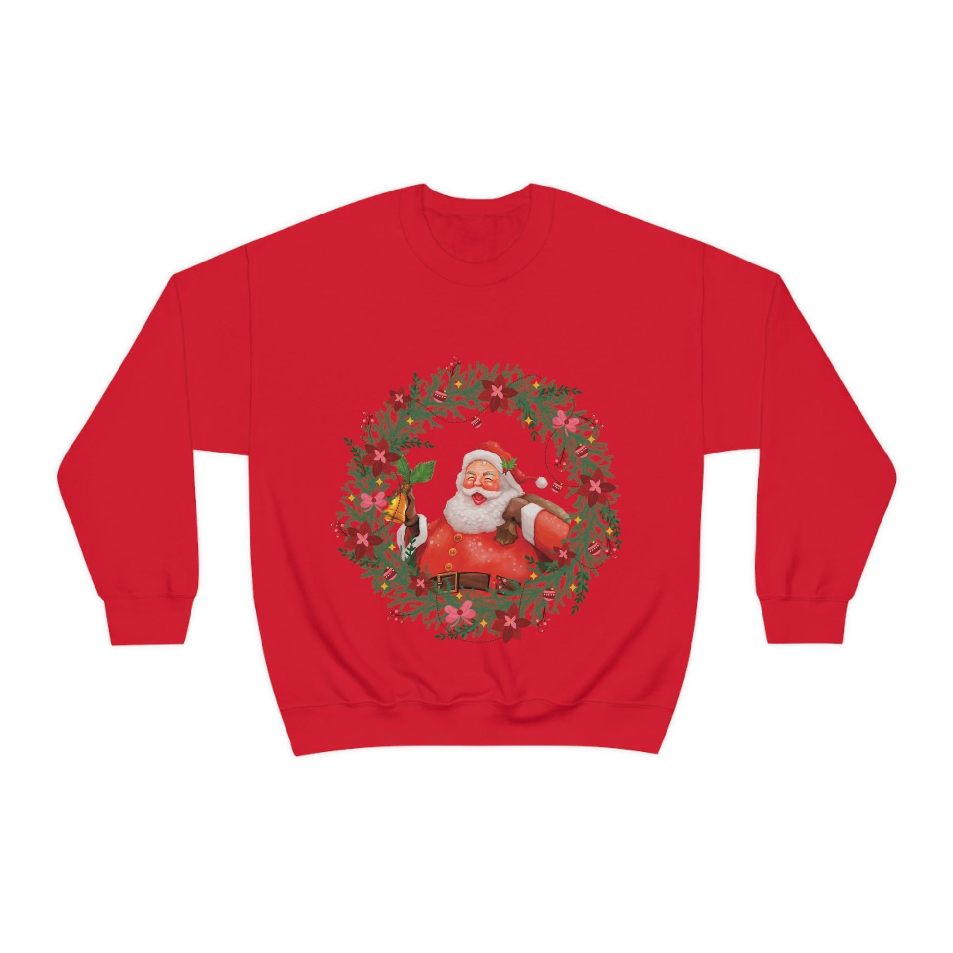 Christmas Wreath Santa Claus Traditional Unisex Heavy Blend™ Crewneck Sweatshirt Ichaku [Perfect Gifts Selection]