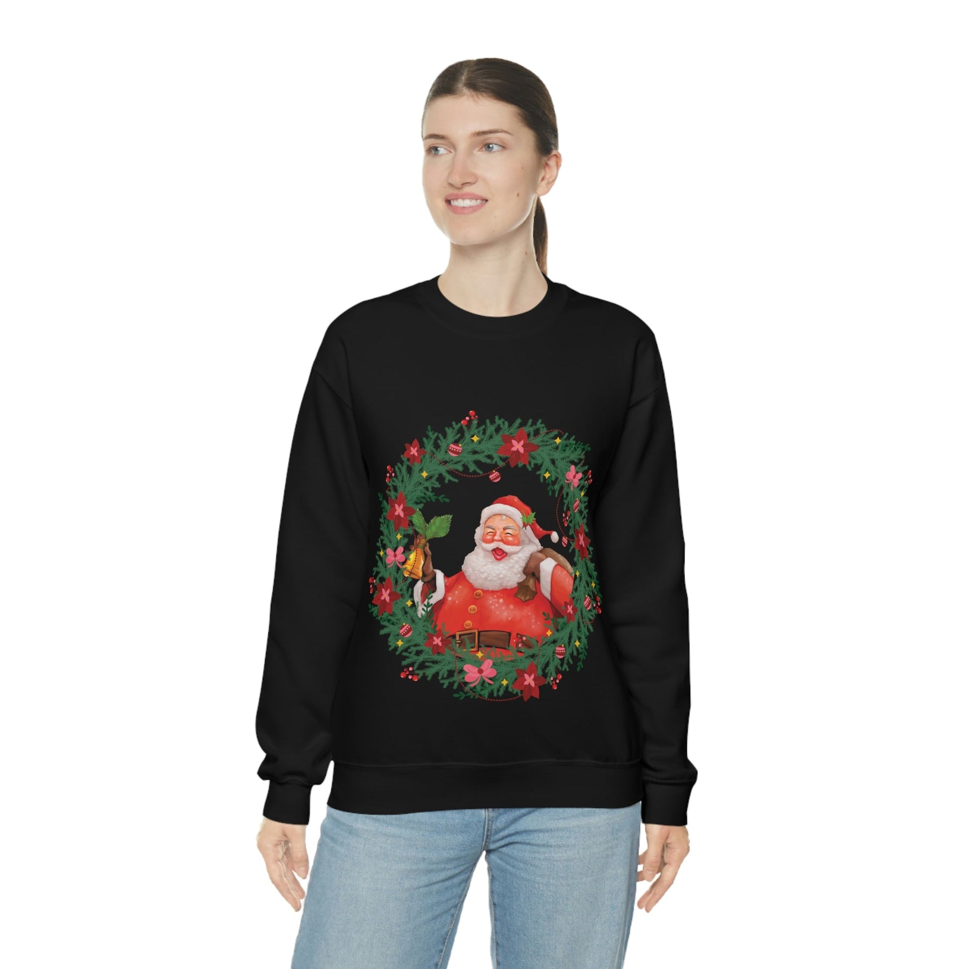 Christmas Wreath Santa Claus Traditional Unisex Heavy Blend™ Crewneck Sweatshirt Ichaku [Perfect Gifts Selection]