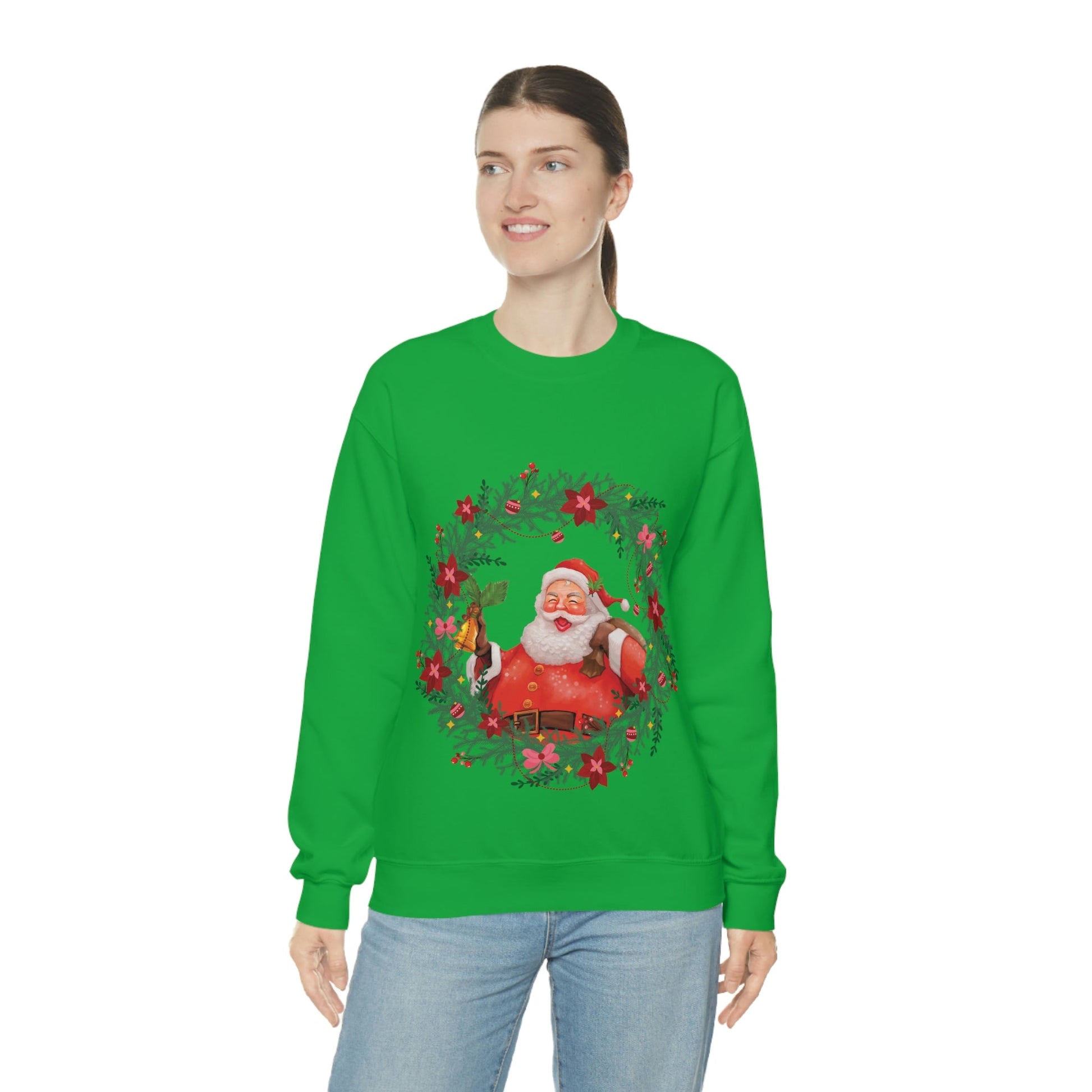 Christmas Wreath Santa Claus Traditional Unisex Heavy Blend™ Crewneck Sweatshirt Ichaku [Perfect Gifts Selection]