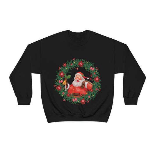 Christmas Wreath Santa Claus Traditional Unisex Heavy Blend™ Crewneck Sweatshirt Ichaku [Perfect Gifts Selection]