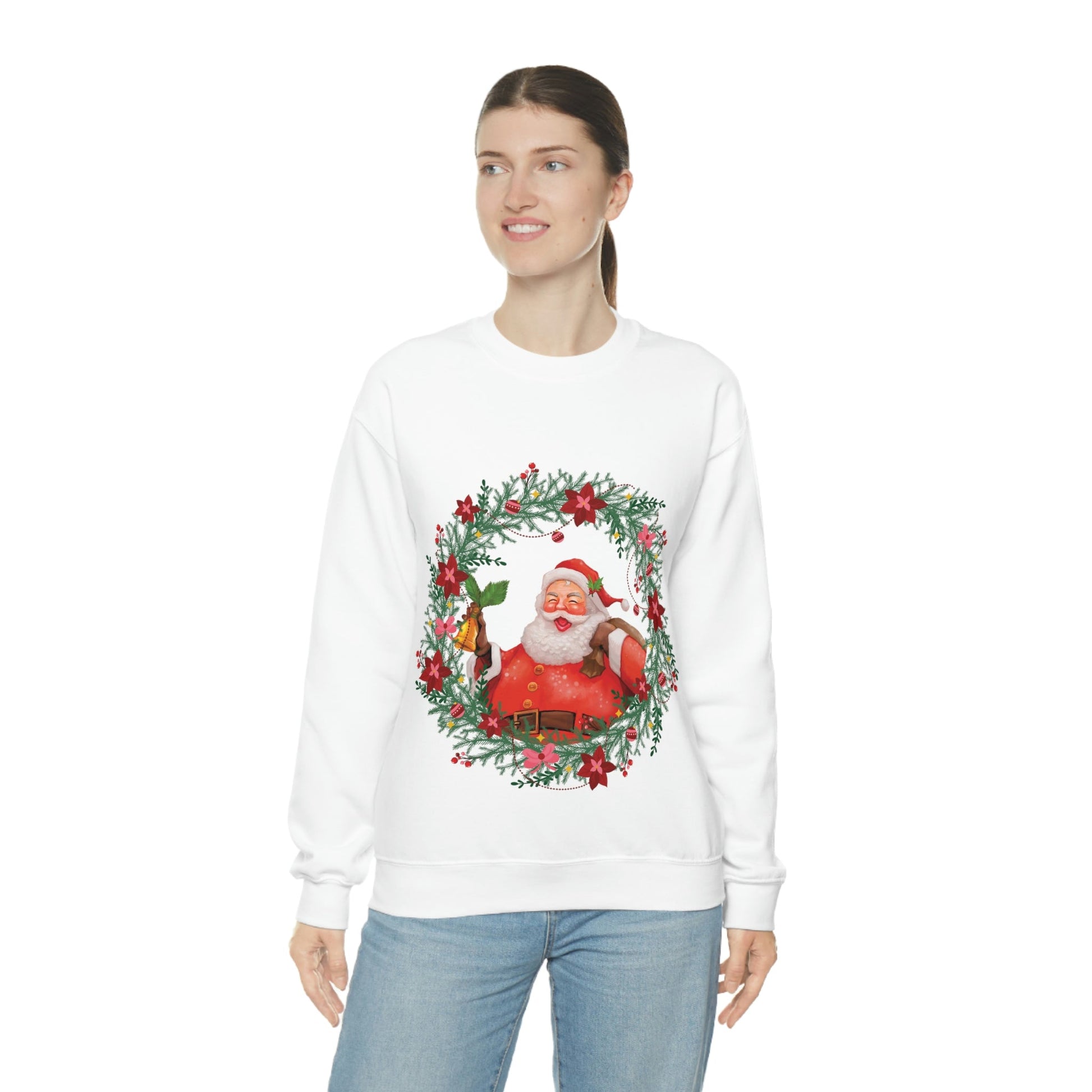 Christmas Wreath Santa Claus Traditional Unisex Heavy Blend™ Crewneck Sweatshirt Ichaku [Perfect Gifts Selection]