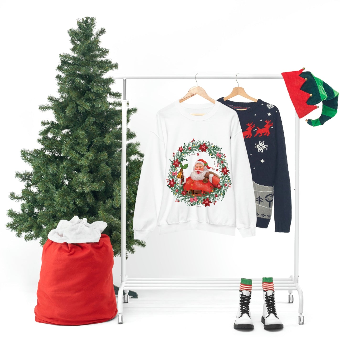 Christmas Wreath Santa Claus Traditional Unisex Heavy Blend™ Crewneck Sweatshirt Ichaku [Perfect Gifts Selection]