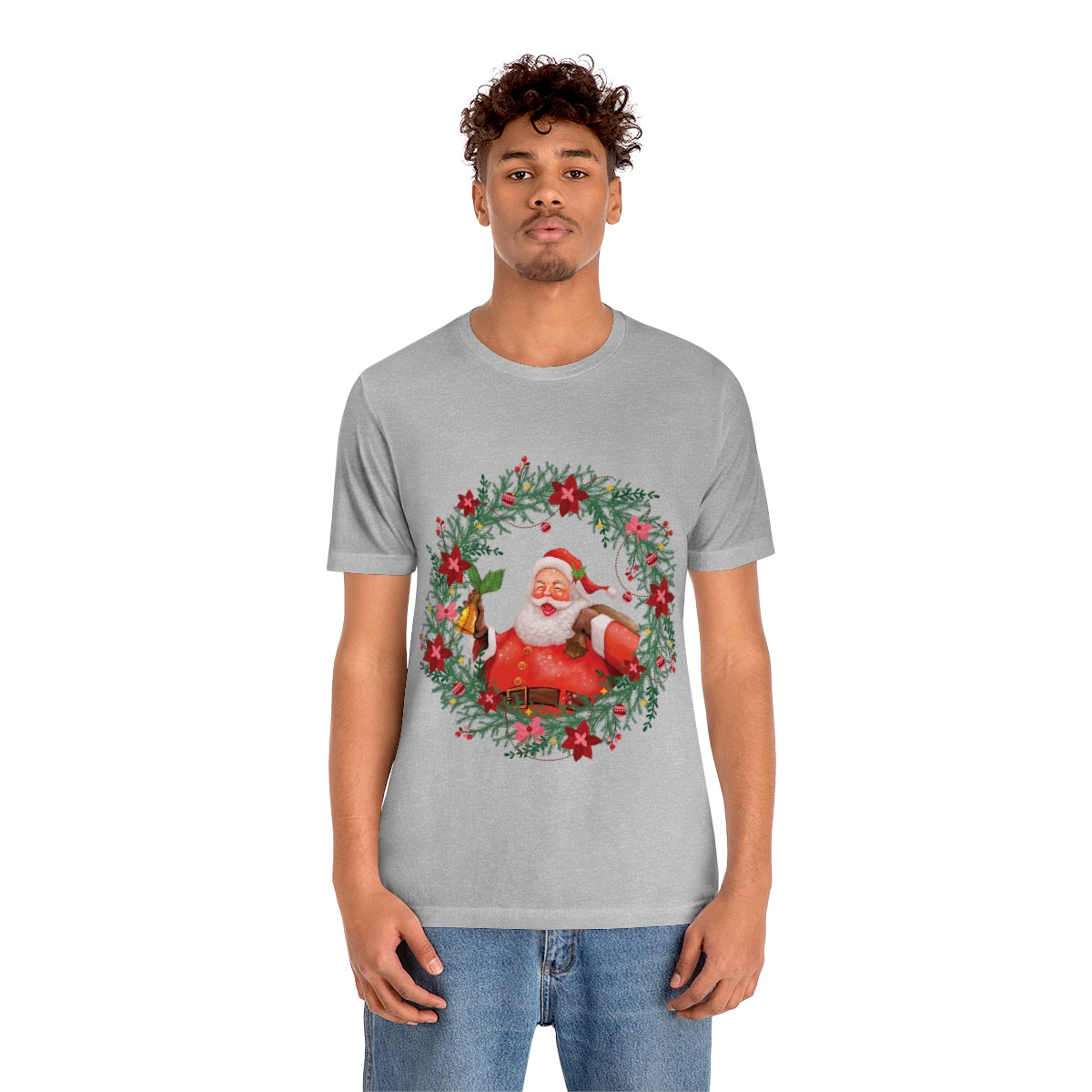 Christmas Wreath Santa Claus Traditional Unisex Jersey Short Sleeve T-Shirt Ichaku [Perfect Gifts Selection]