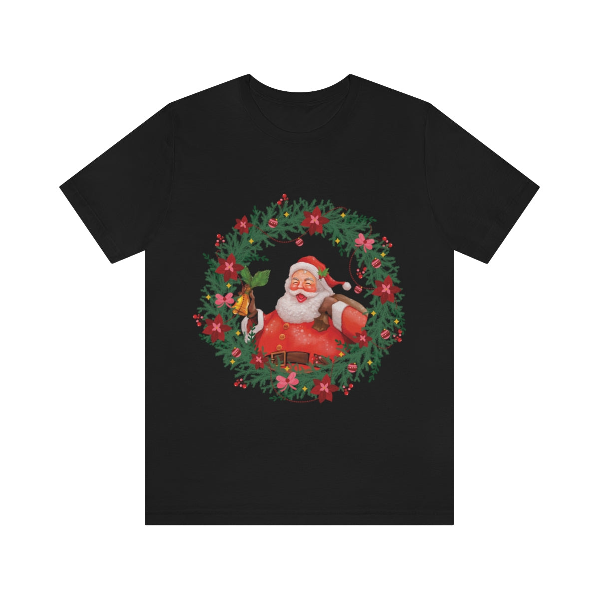 Christmas Wreath Santa Claus Traditional Unisex Jersey Short Sleeve T-Shirt Ichaku [Perfect Gifts Selection]