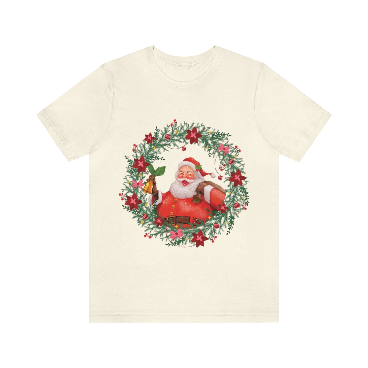 Christmas Wreath Santa Claus Traditional Unisex Jersey Short Sleeve T-Shirt Ichaku [Perfect Gifts Selection]