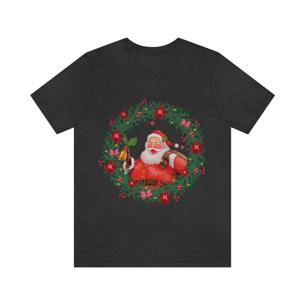 Christmas Wreath Santa Claus Traditional Unisex Jersey Short Sleeve T-Shirt Ichaku [Perfect Gifts Selection]