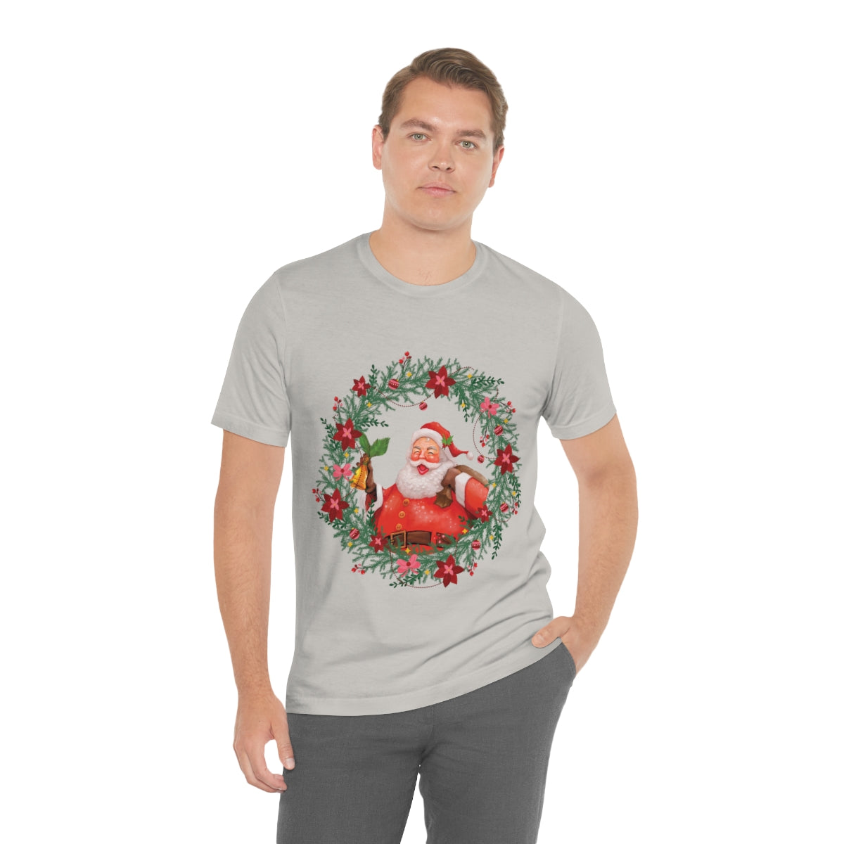 Christmas Wreath Santa Claus Traditional Unisex Jersey Short Sleeve T-Shirt Ichaku [Perfect Gifts Selection]