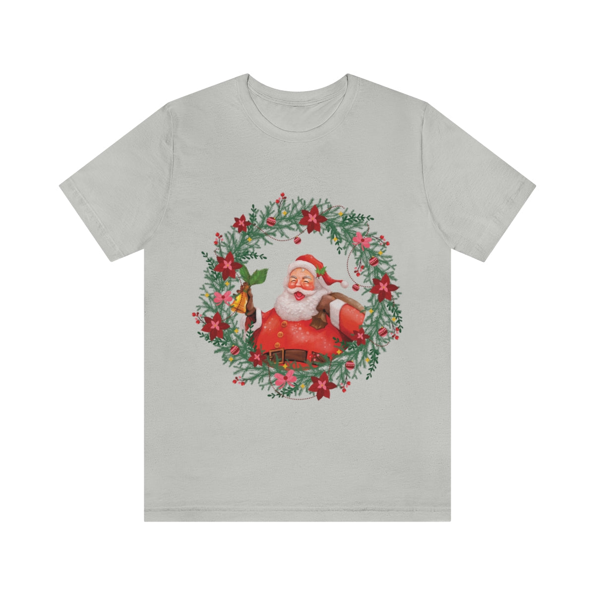 Christmas Wreath Santa Claus Traditional Unisex Jersey Short Sleeve T-Shirt Ichaku [Perfect Gifts Selection]