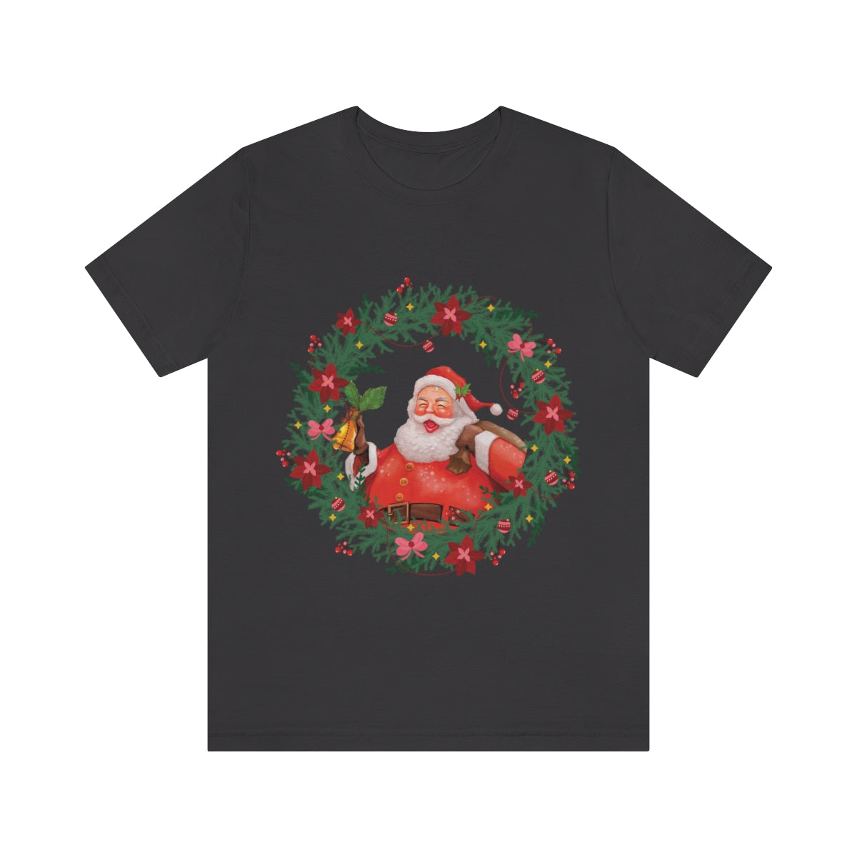 Christmas Wreath Santa Claus Traditional Unisex Jersey Short Sleeve T-Shirt Ichaku [Perfect Gifts Selection]