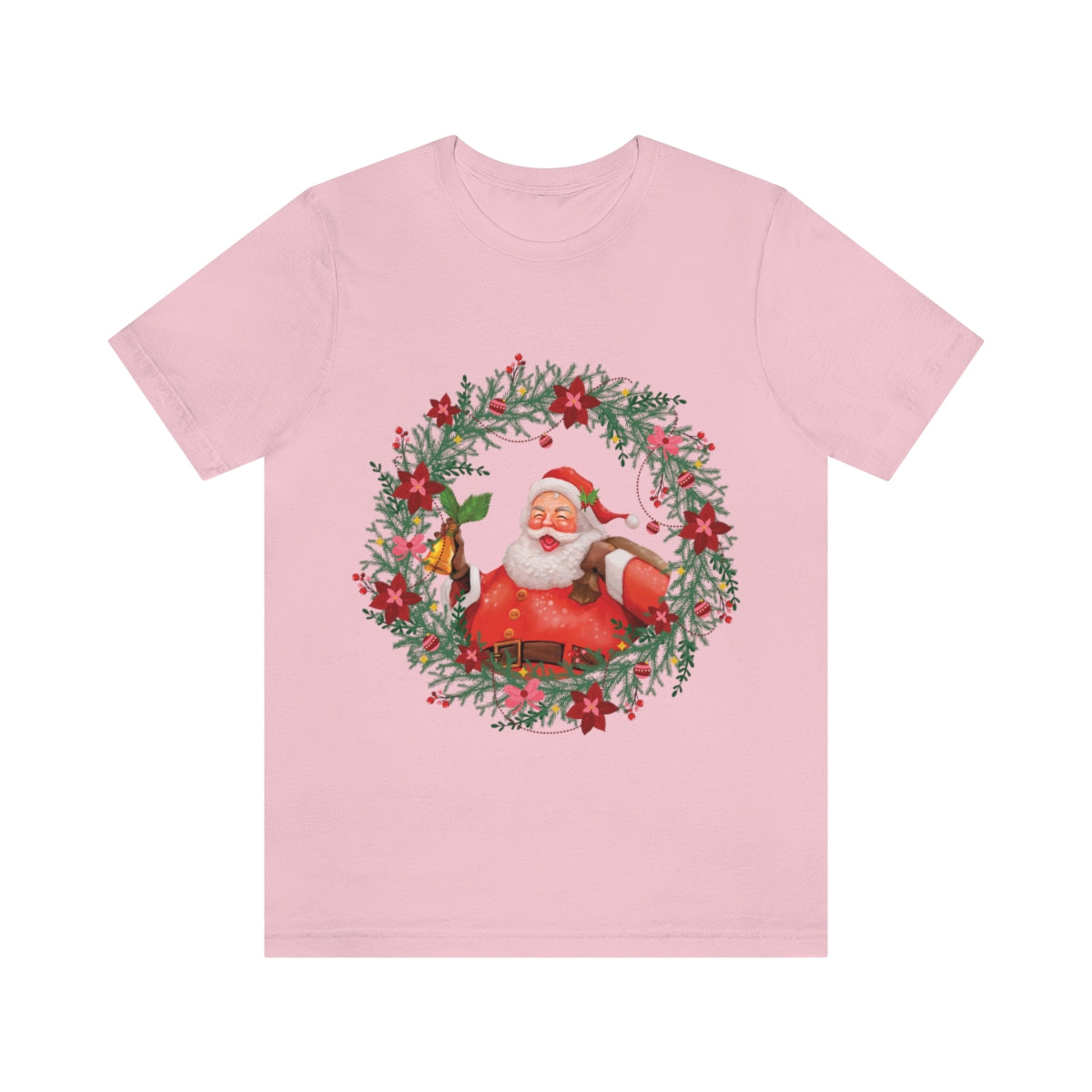 Christmas Wreath Santa Claus Traditional Unisex Jersey Short Sleeve T-Shirt Ichaku [Perfect Gifts Selection]