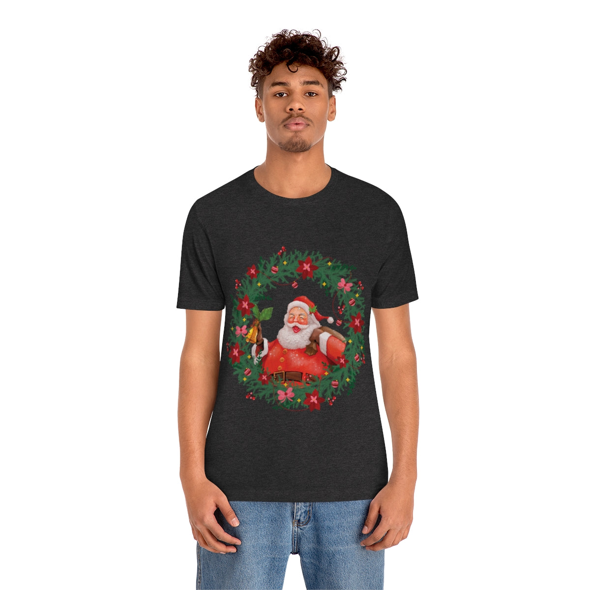 Christmas Wreath Santa Claus Traditional Unisex Jersey Short Sleeve T-Shirt Ichaku [Perfect Gifts Selection]