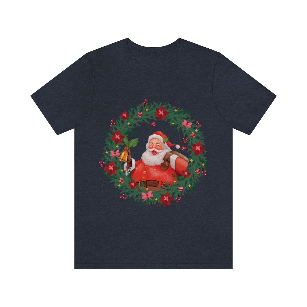 Christmas Wreath Santa Claus Traditional Unisex Jersey Short Sleeve T-Shirt Ichaku [Perfect Gifts Selection]