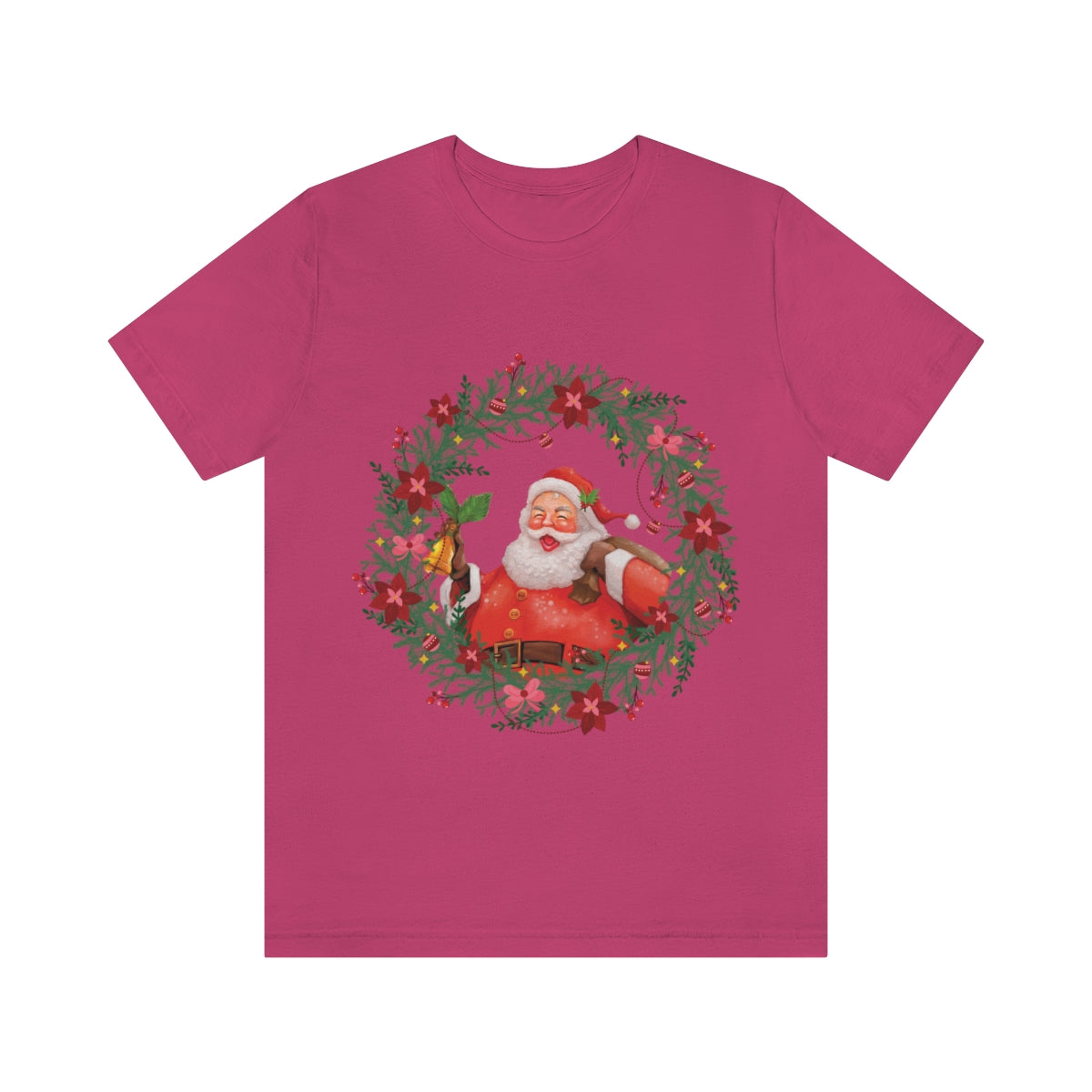 Christmas Wreath Santa Claus Traditional Unisex Jersey Short Sleeve T-Shirt Ichaku [Perfect Gifts Selection]