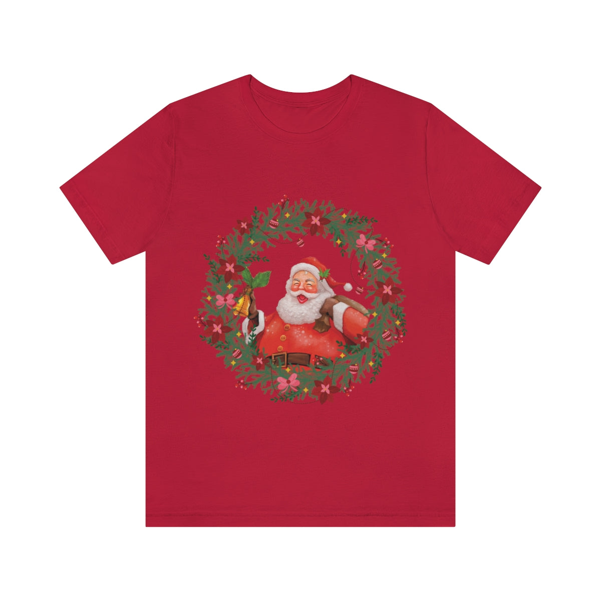 Christmas Wreath Santa Claus Traditional Unisex Jersey Short Sleeve T-Shirt Ichaku [Perfect Gifts Selection]