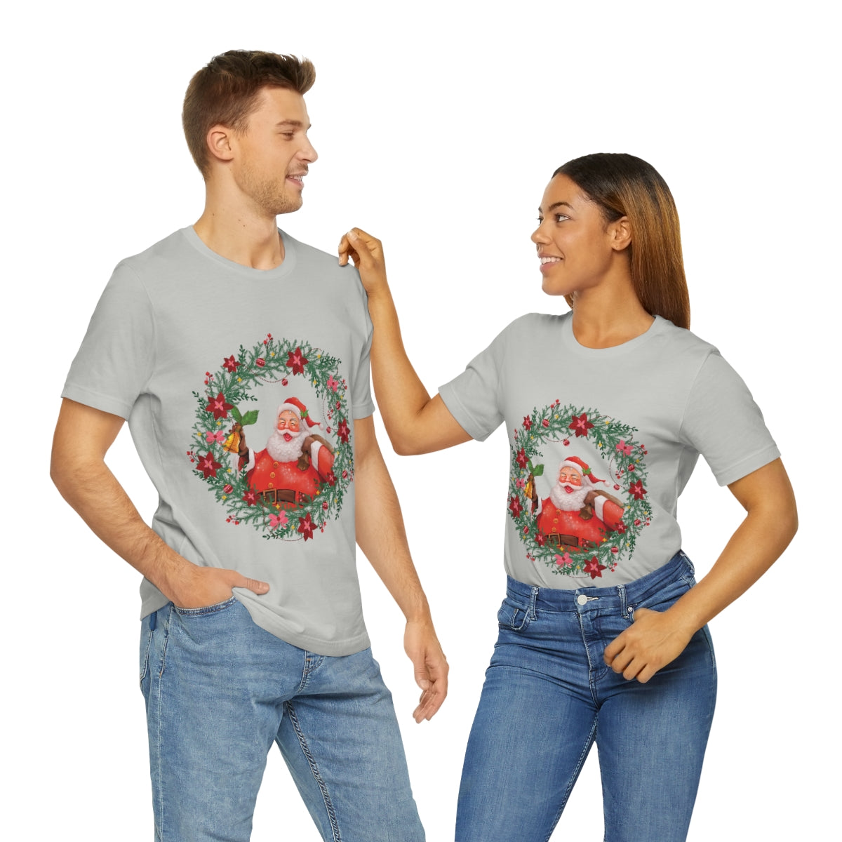 Christmas Wreath Santa Claus Traditional Unisex Jersey Short Sleeve T-Shirt Ichaku [Perfect Gifts Selection]