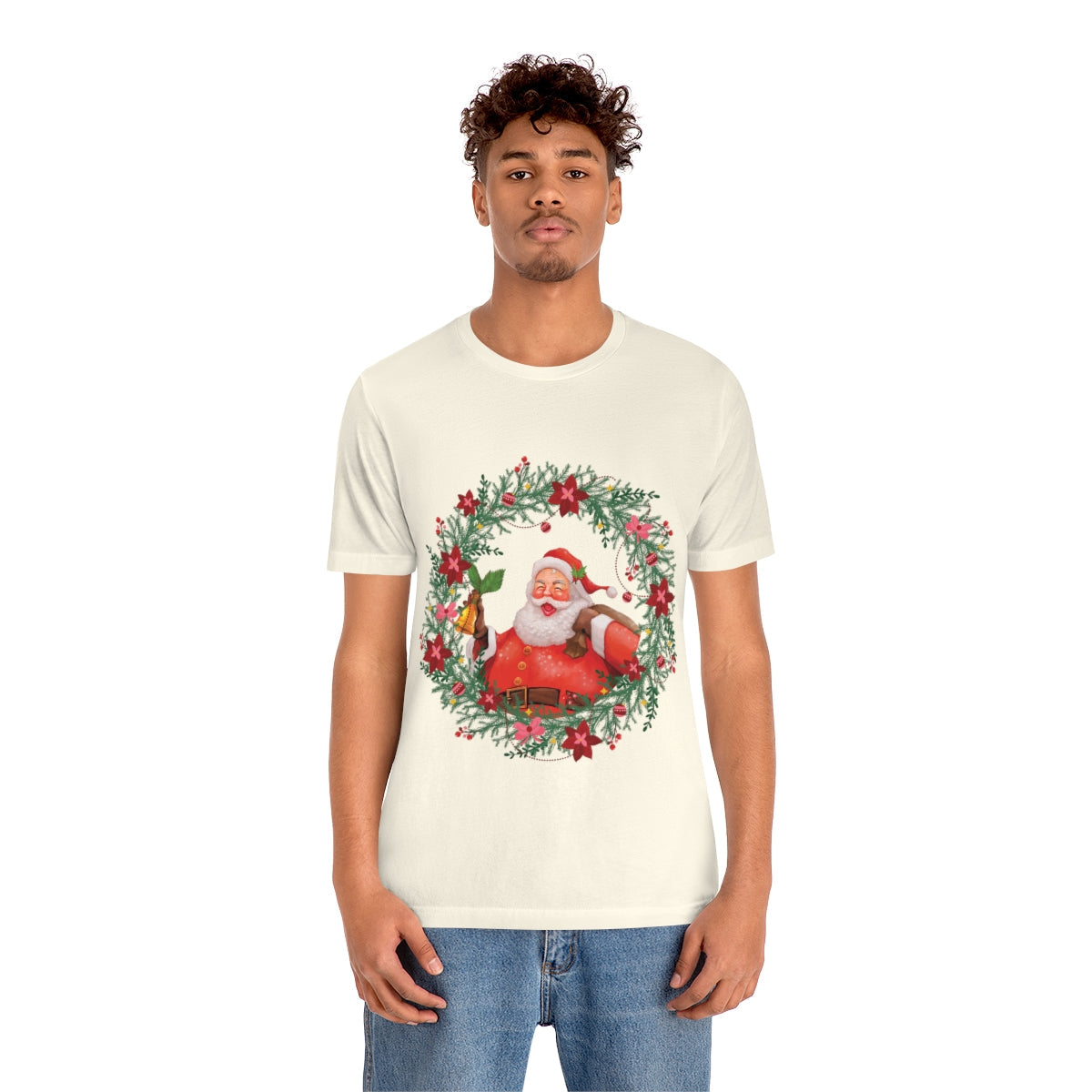 Christmas Wreath Santa Claus Traditional Unisex Jersey Short Sleeve T-Shirt Ichaku [Perfect Gifts Selection]