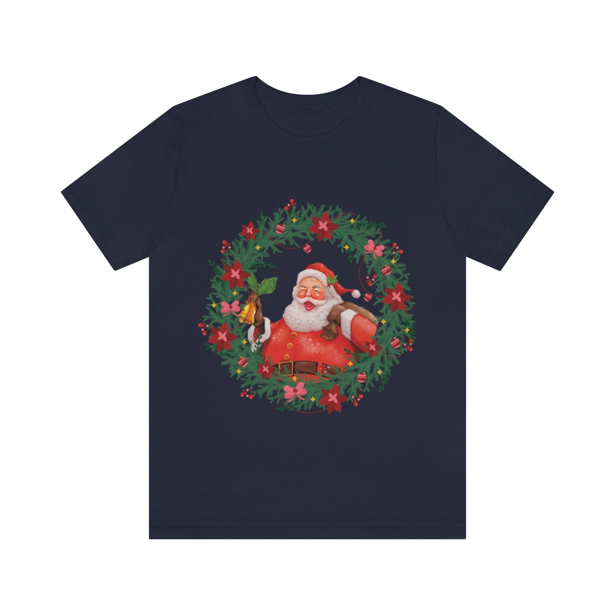 Christmas Wreath Santa Claus Traditional Unisex Jersey Short Sleeve T-Shirt Ichaku [Perfect Gifts Selection]