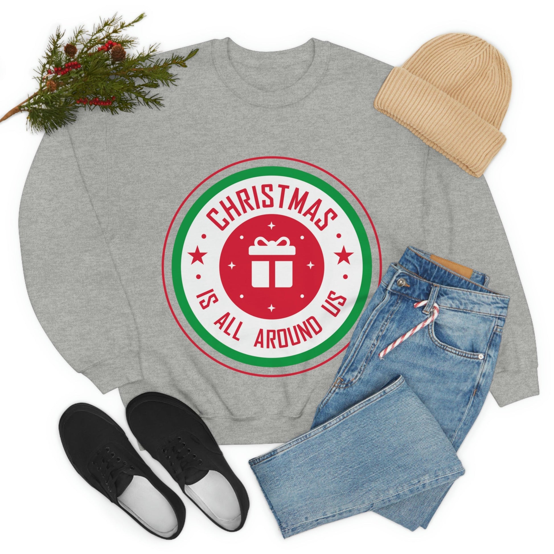 Christmas is all around us Funny Christmas Quotes Unisex Heavy Blend™ Crewneck Sweatshirt Ichaku [Perfect Gifts Selection]