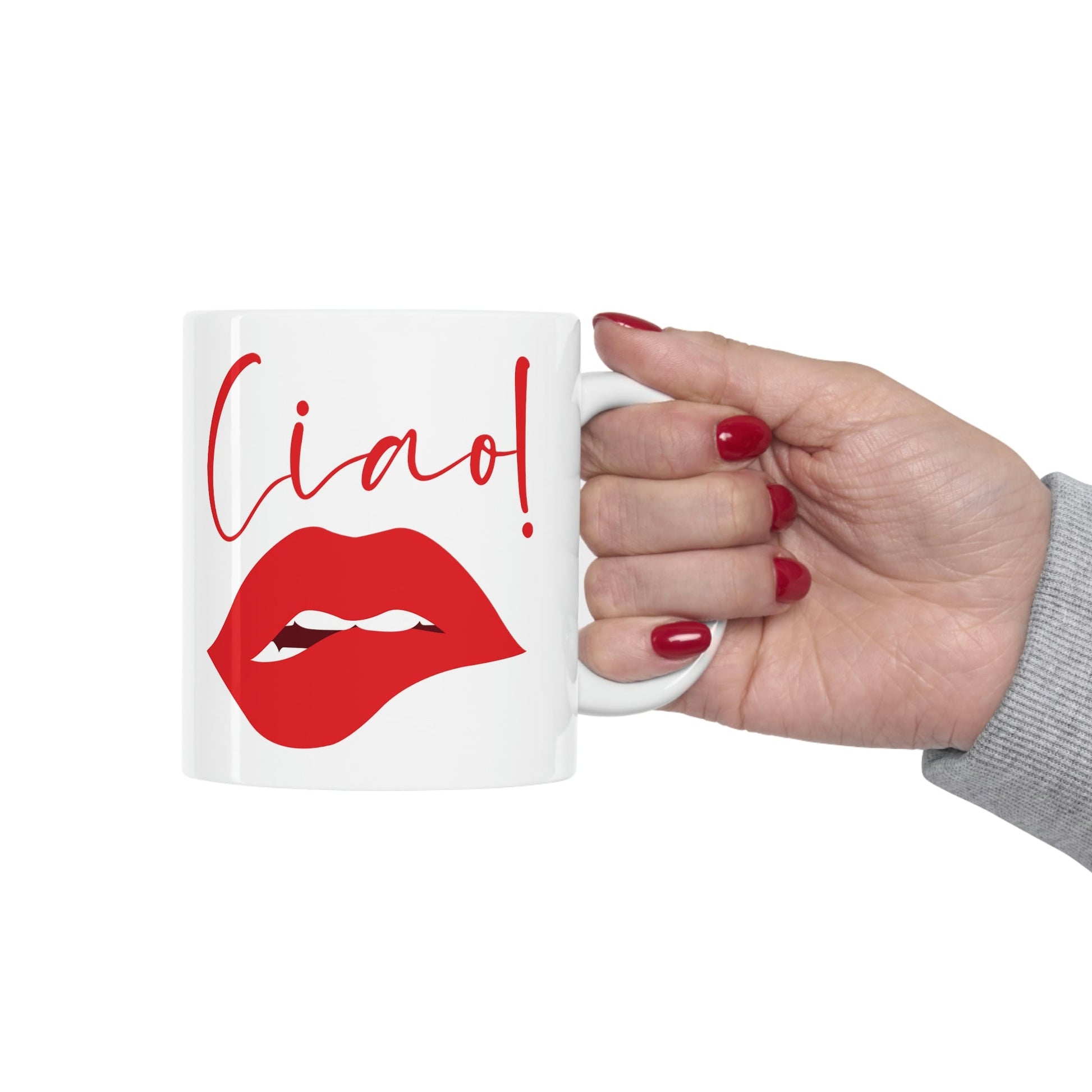 Ciao Hello Goodbye Red Lips Lipstick Lipstick Ceramic Mug 11oz Ichaku [Perfect Gifts Selection]