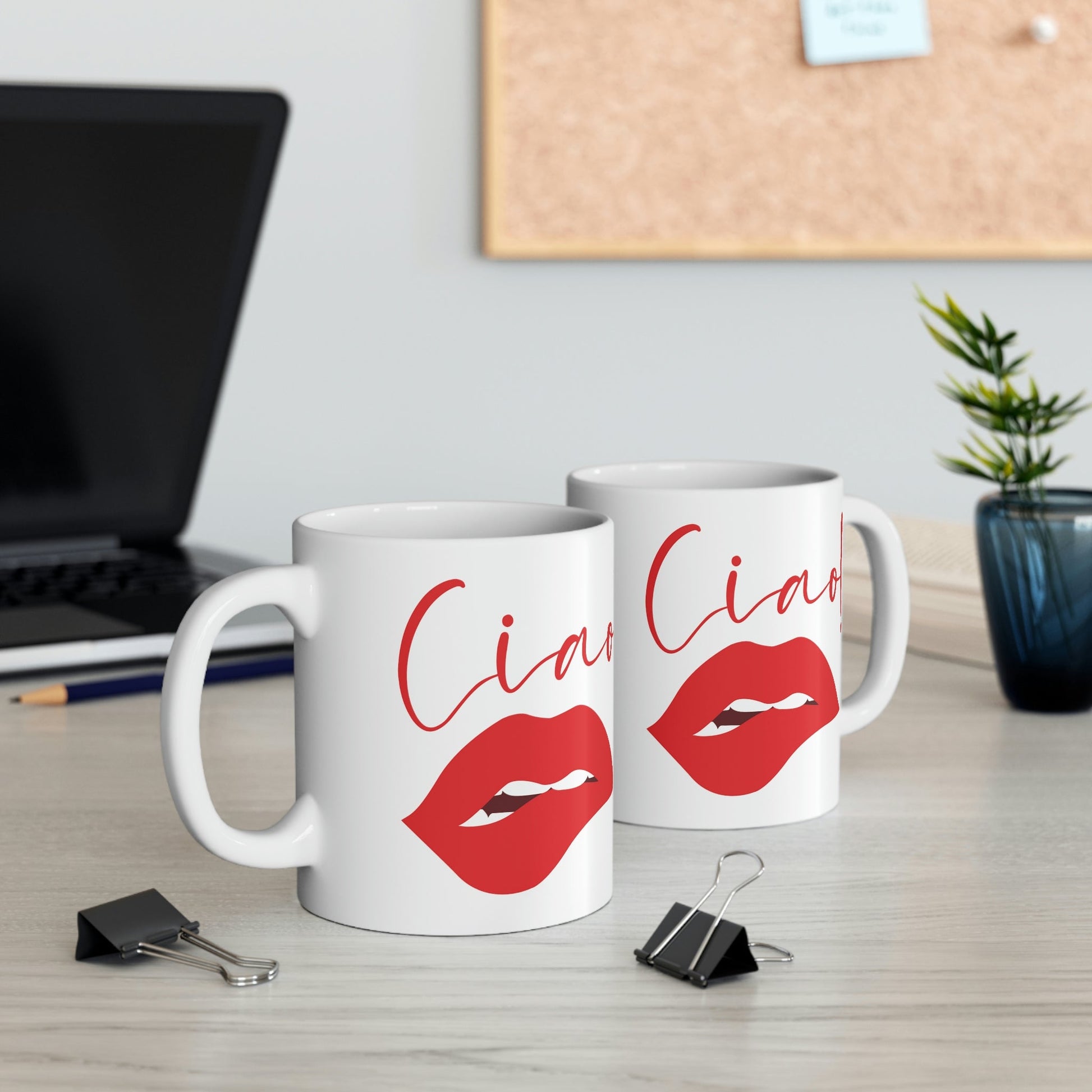 Ciao Hello Goodbye Red Lips Lipstick Lipstick Ceramic Mug 11oz Ichaku [Perfect Gifts Selection]