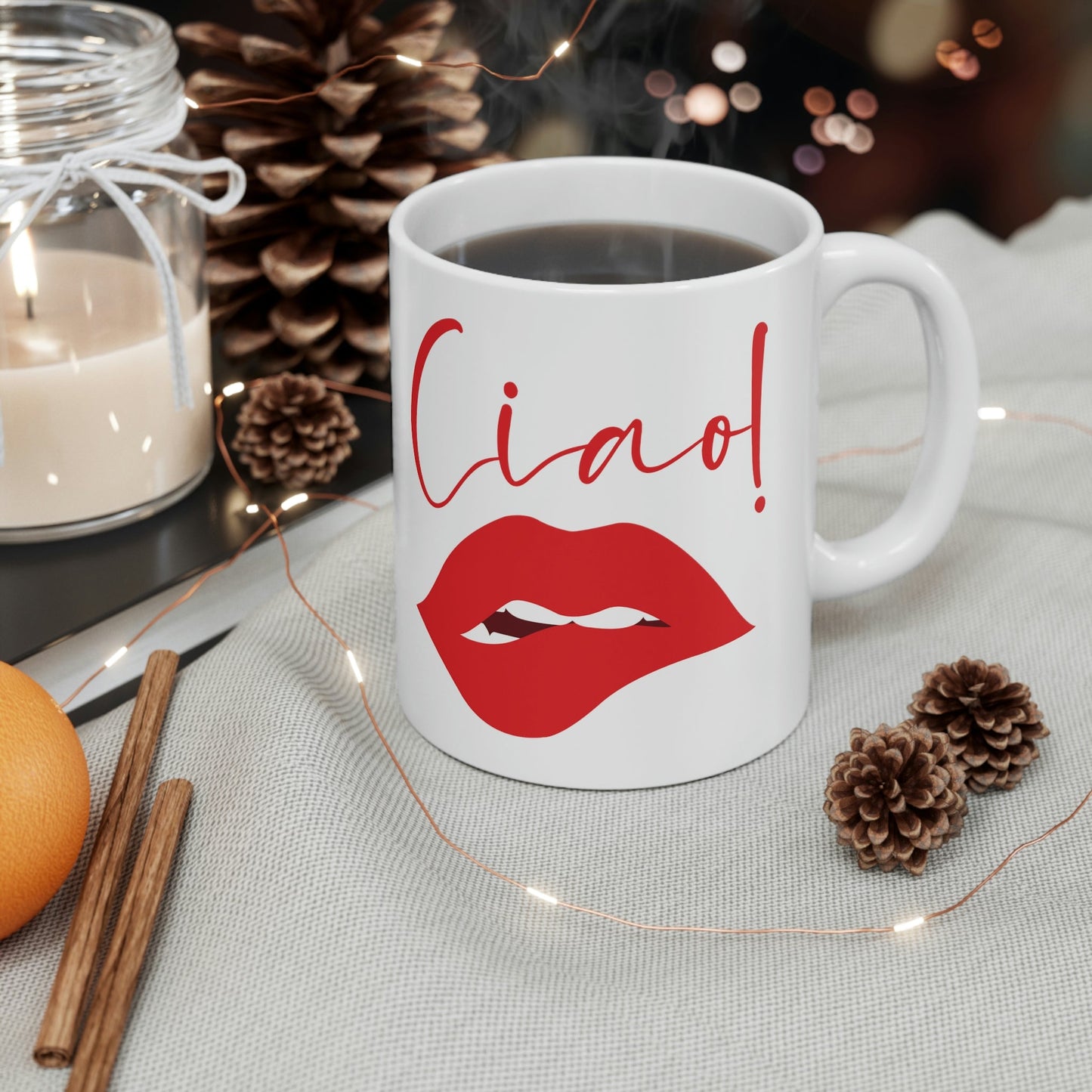 Ciao Hello Goodbye Red Lips Lipstick Lipstick Ceramic Mug 11oz Ichaku [Perfect Gifts Selection]