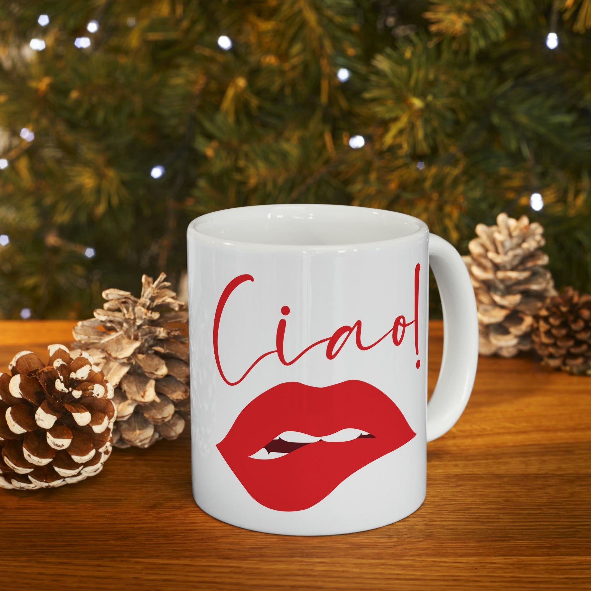 Ciao Hello Goodbye Red Lips Lipstick Lipstick Ceramic Mug 11oz Ichaku [Perfect Gifts Selection]