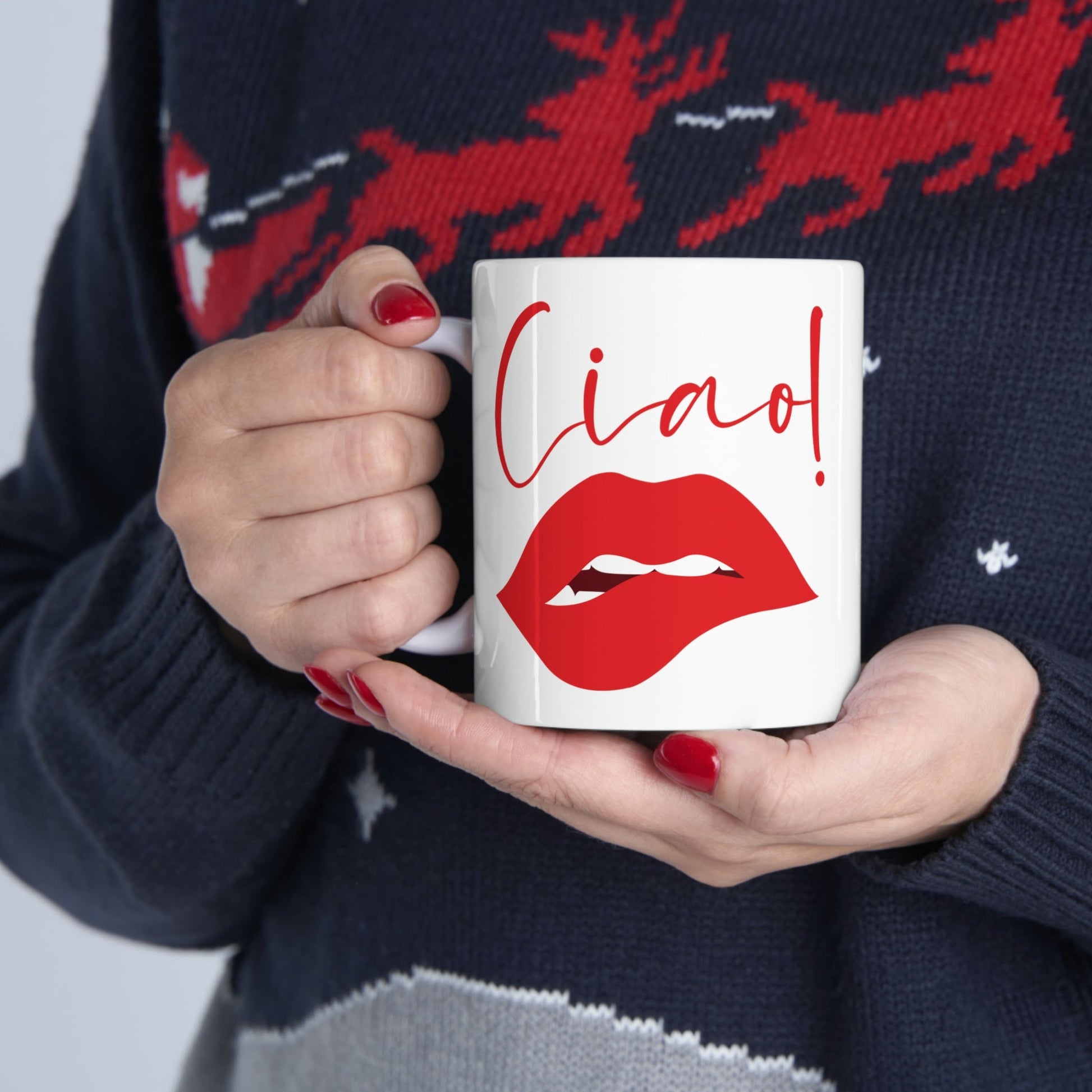 Ciao Hello Goodbye Red Lips Lipstick Lipstick Ceramic Mug 11oz Ichaku [Perfect Gifts Selection]