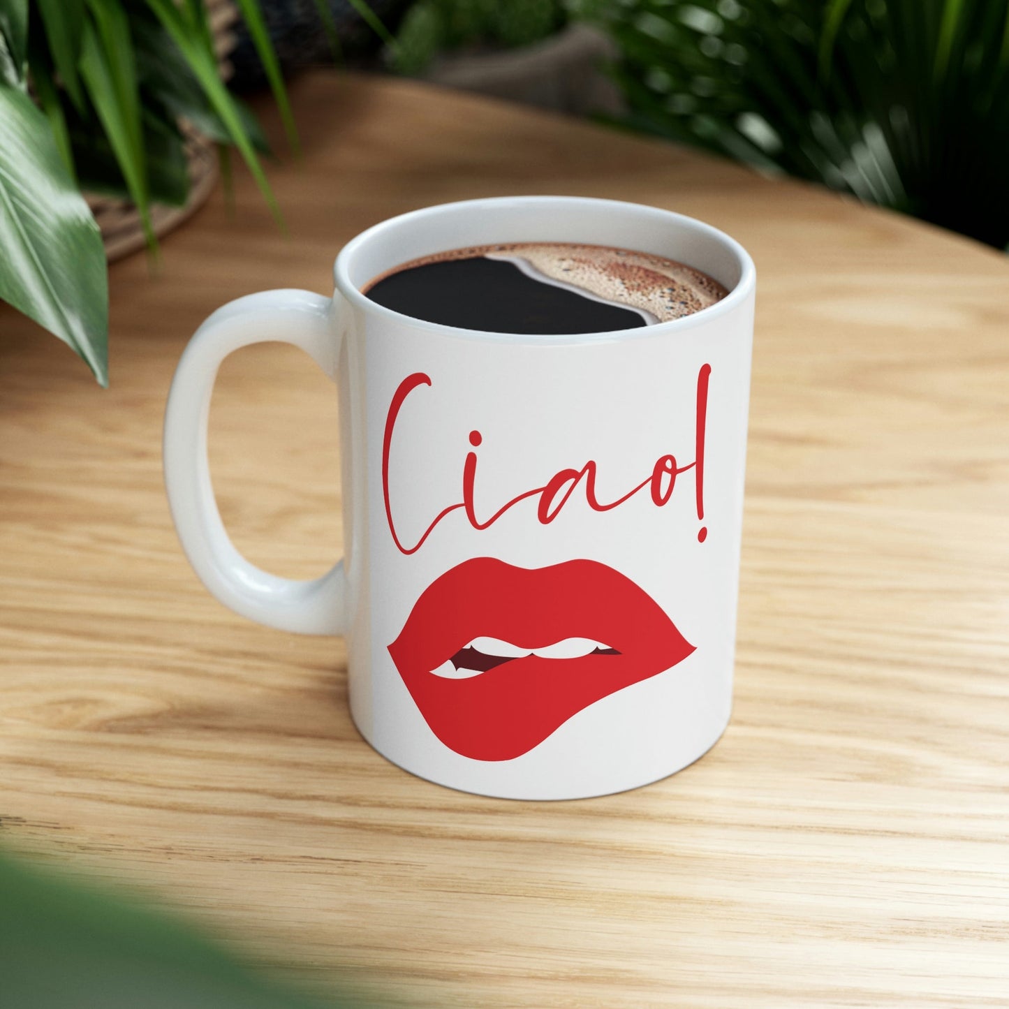 Ciao Hello Goodbye Red Lips Lipstick Lipstick Ceramic Mug 11oz Ichaku [Perfect Gifts Selection]