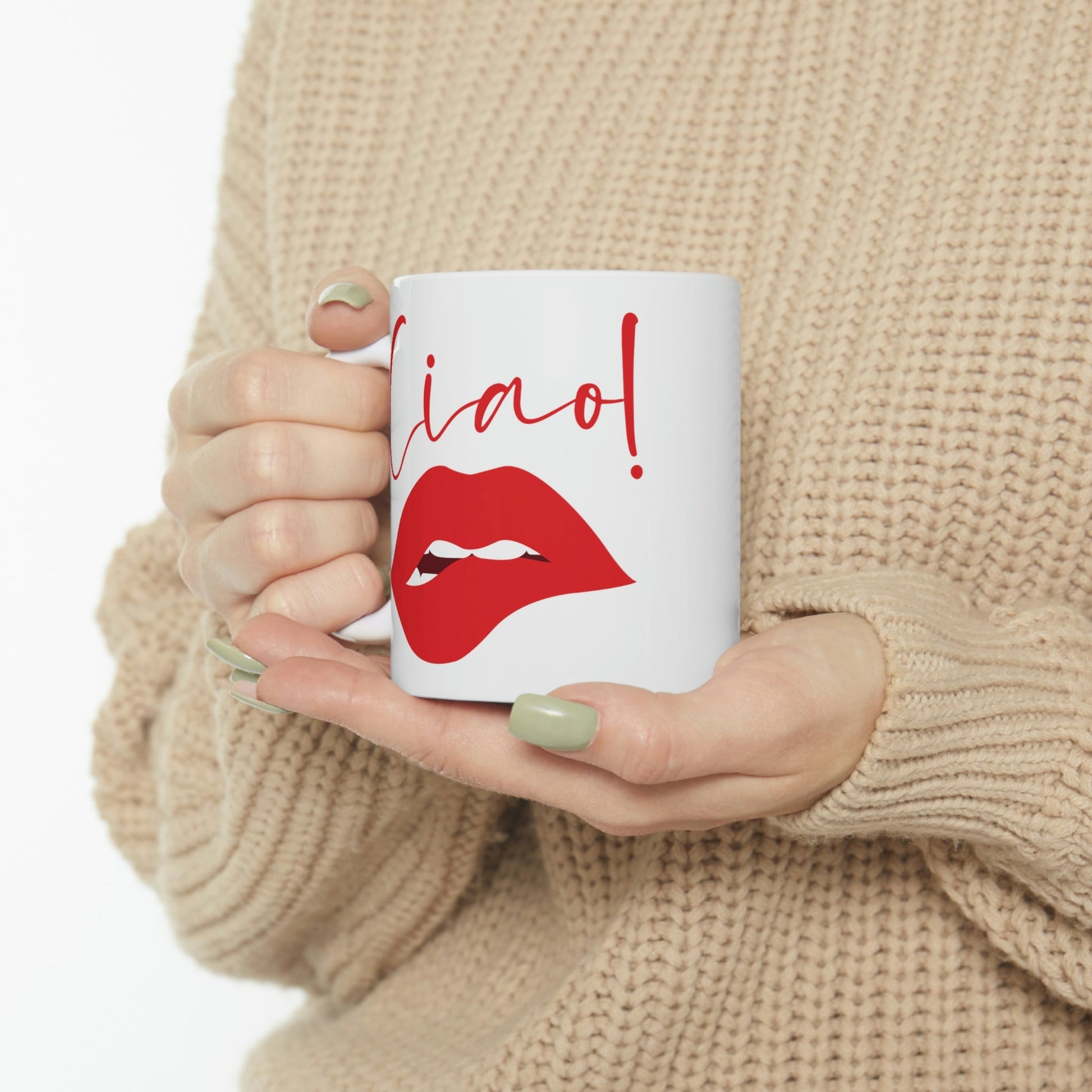 Ciao Hello Goodbye Red Lips Lipstick Lipstick Ceramic Mug 11oz Ichaku [Perfect Gifts Selection]