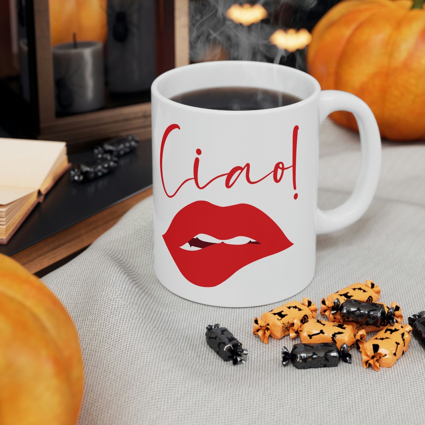 Ciao Hello Goodbye Red Lips Lipstick Lipstick Ceramic Mug 11oz Ichaku [Perfect Gifts Selection]