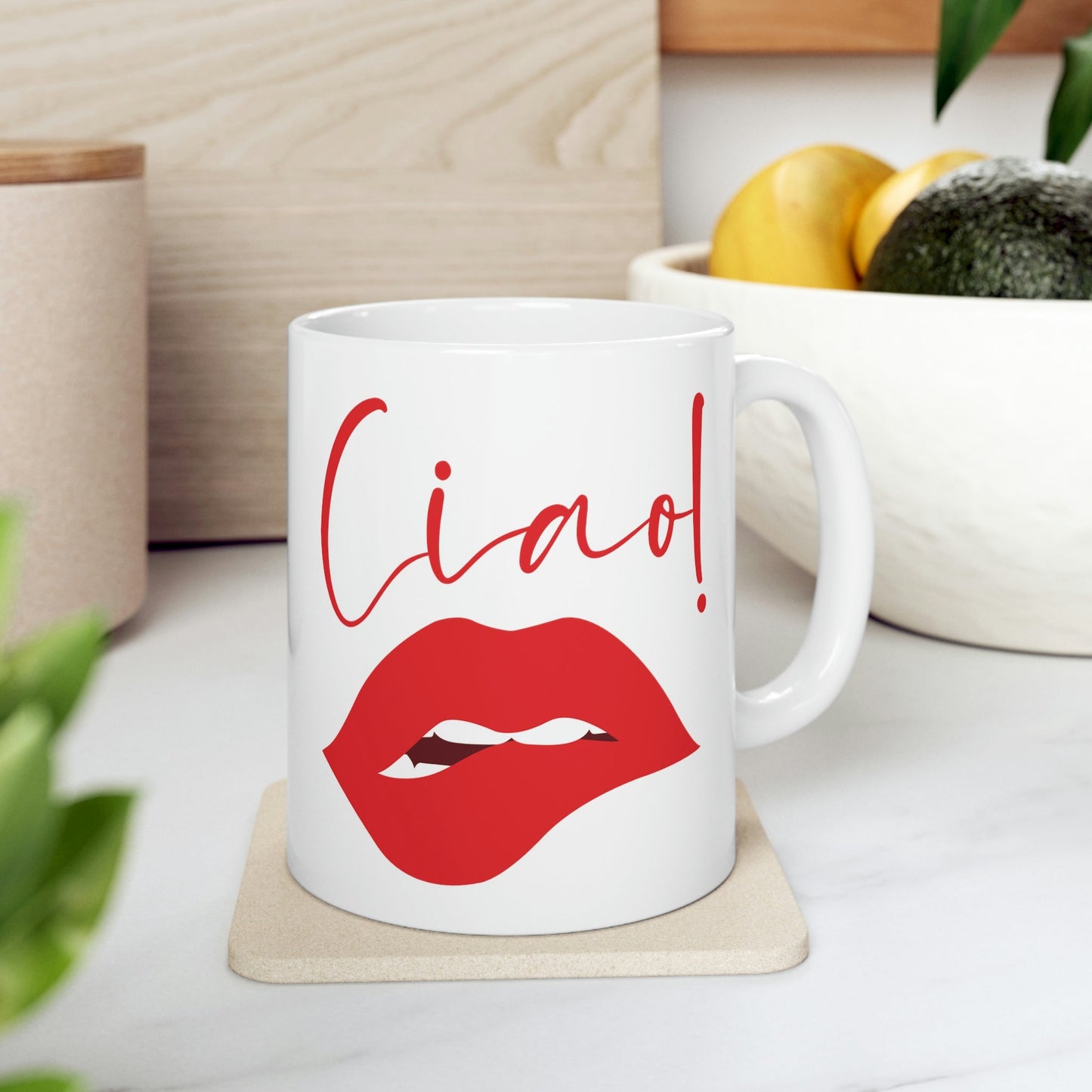 Ciao Hello Goodbye Red Lips Lipstick Lipstick Ceramic Mug 11oz Ichaku [Perfect Gifts Selection]