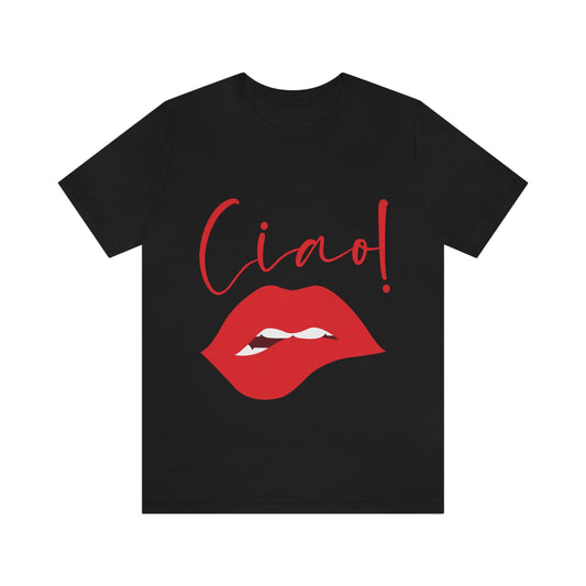 Ciao Hello Goodbye Red Lips Lipstick Lipstick Unisex Jersey Short Sleeve T-Shirt Ichaku [Perfect Gifts Selection]