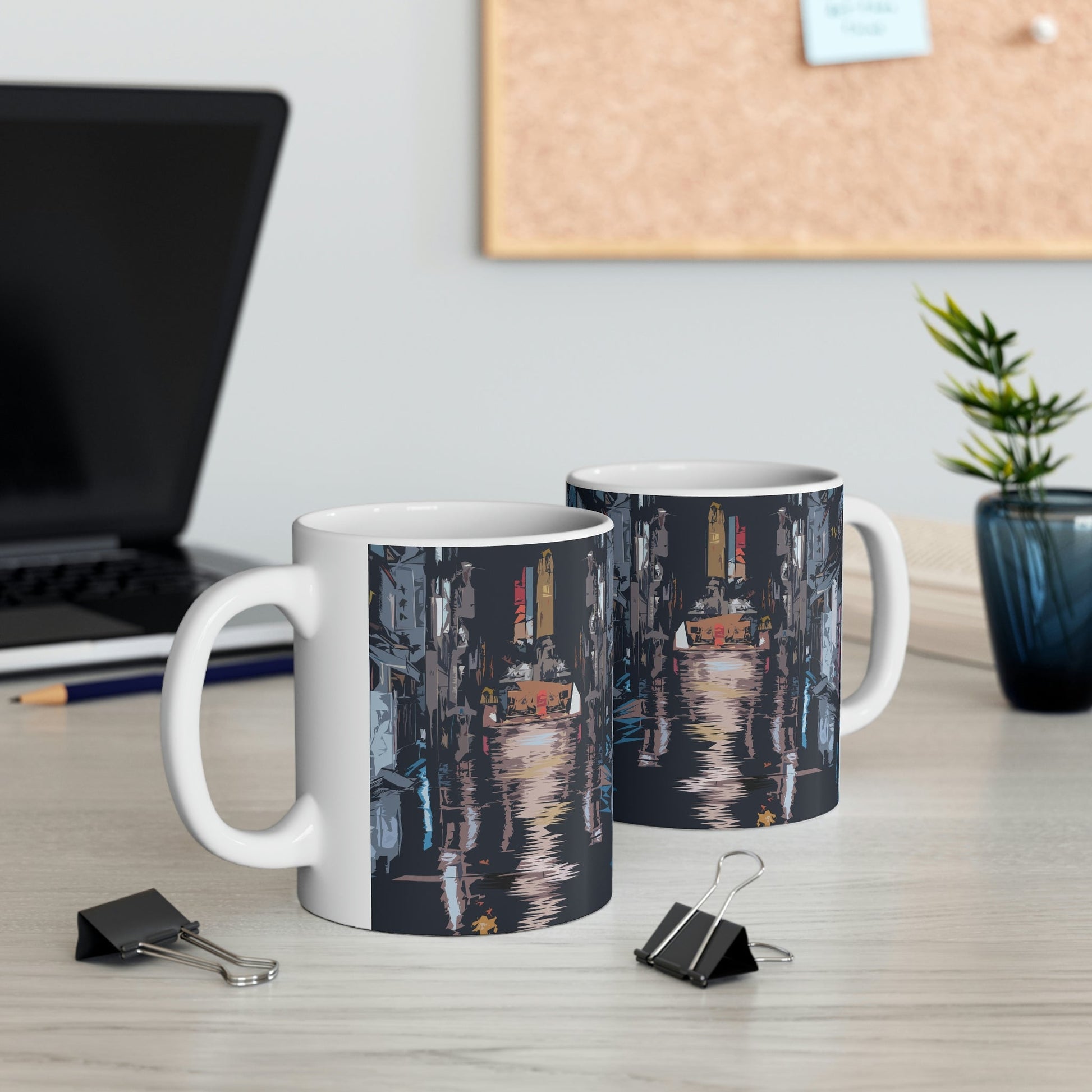 City Night Modern Abstract Art Ceramic Mug 11oz Ichaku [Perfect Gifts Selection]