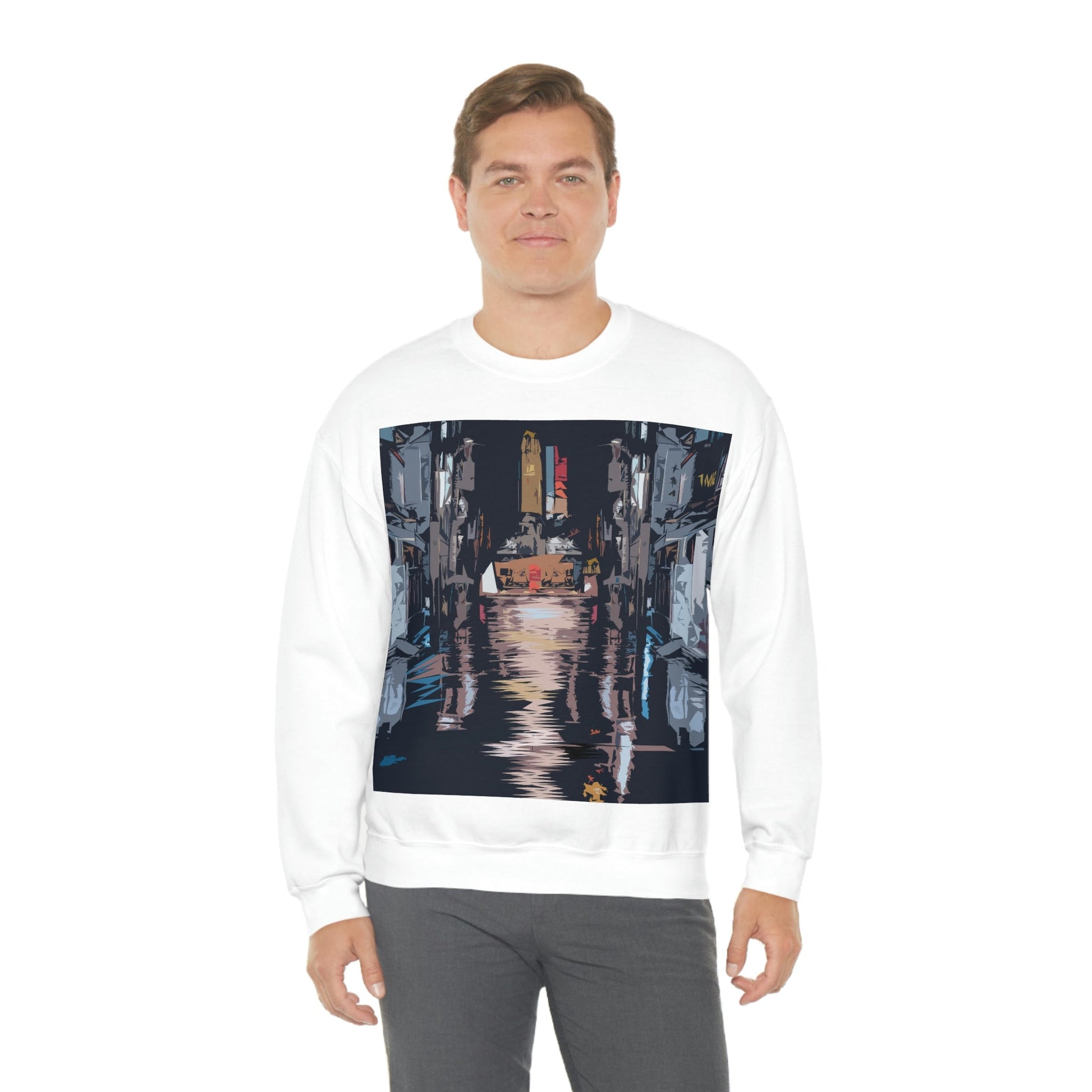 City Night Modern Abstract Art Unisex Heavy Blend™ Crewneck Sweatshirt Ichaku [Perfect Gifts Selection]