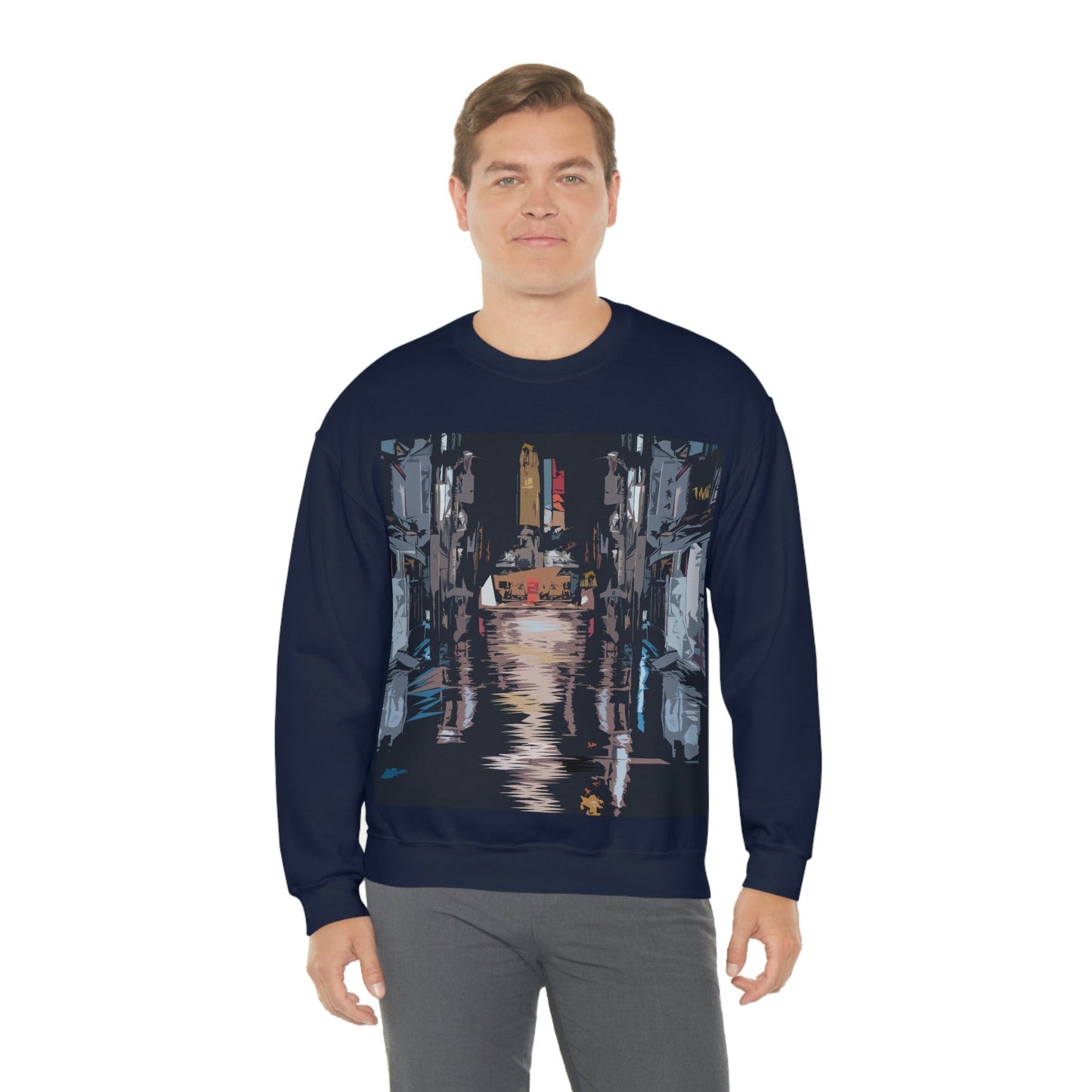 City Night Modern Abstract Art Unisex Heavy Blend™ Crewneck Sweatshirt Ichaku [Perfect Gifts Selection]