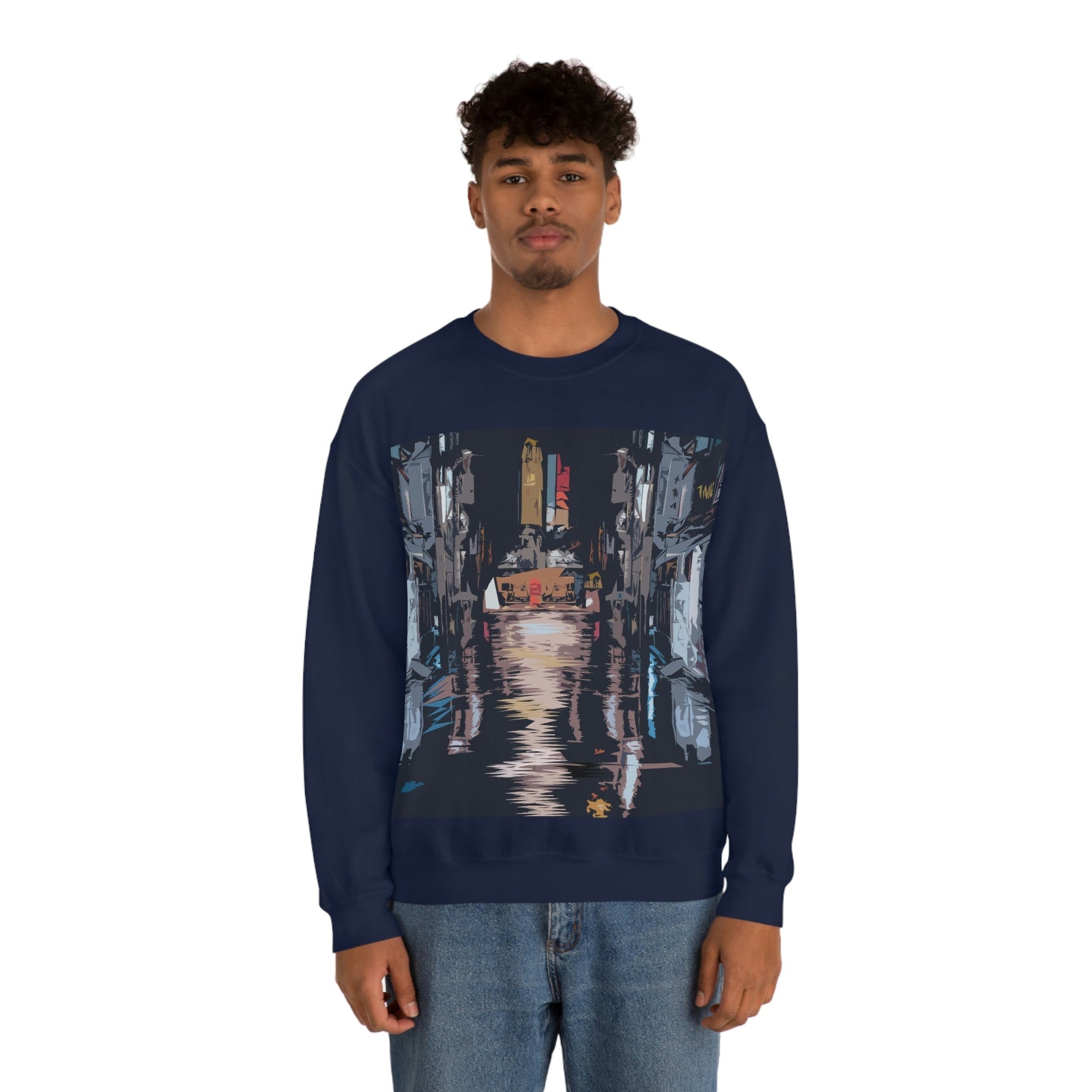 City Night Modern Abstract Art Unisex Heavy Blend™ Crewneck Sweatshirt Ichaku [Perfect Gifts Selection]