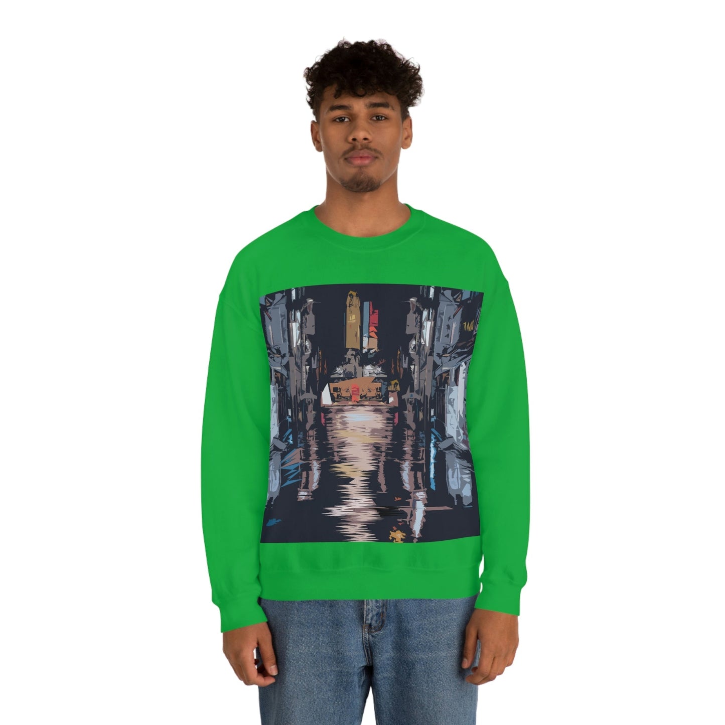 City Night Modern Abstract Art Unisex Heavy Blend™ Crewneck Sweatshirt Ichaku [Perfect Gifts Selection]