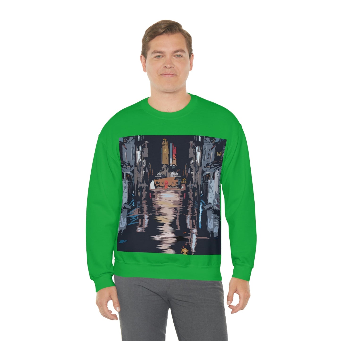 City Night Modern Abstract Art Unisex Heavy Blend™ Crewneck Sweatshirt Ichaku [Perfect Gifts Selection]