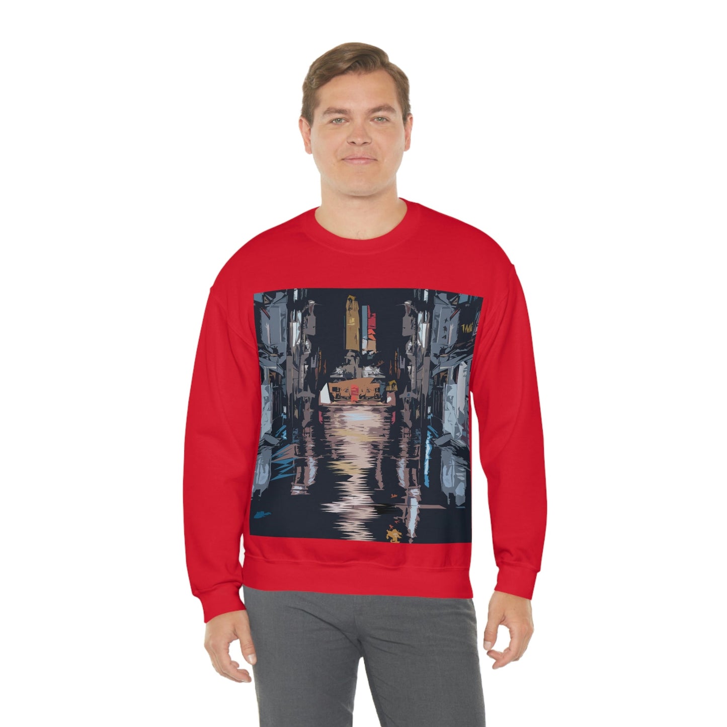 City Night Modern Abstract Art Unisex Heavy Blend™ Crewneck Sweatshirt Ichaku [Perfect Gifts Selection]