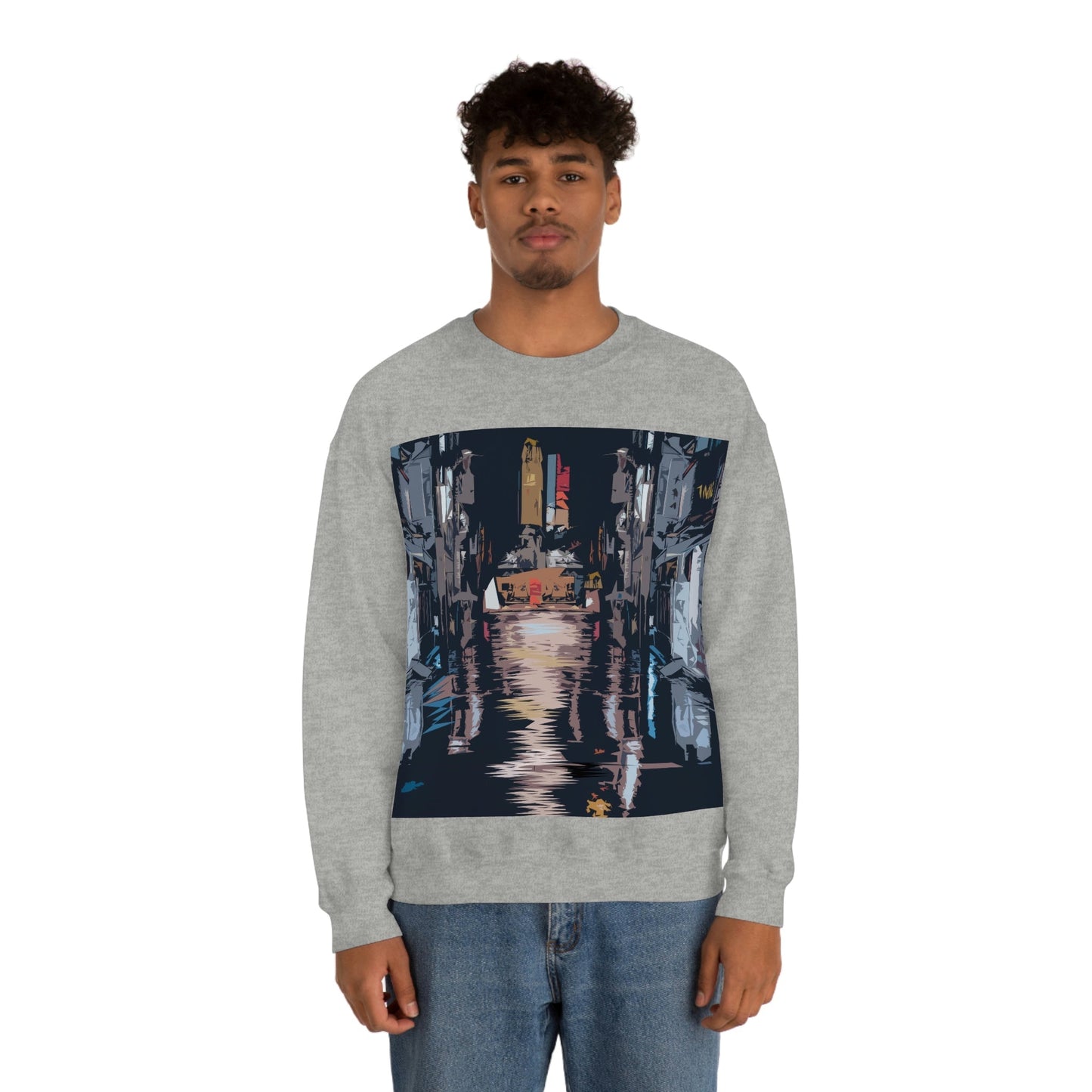 City Night Modern Abstract Art Unisex Heavy Blend™ Crewneck Sweatshirt Ichaku [Perfect Gifts Selection]