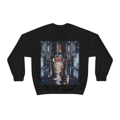 City Night Modern Abstract Art Unisex Heavy Blend™ Crewneck Sweatshirt Ichaku [Perfect Gifts Selection]