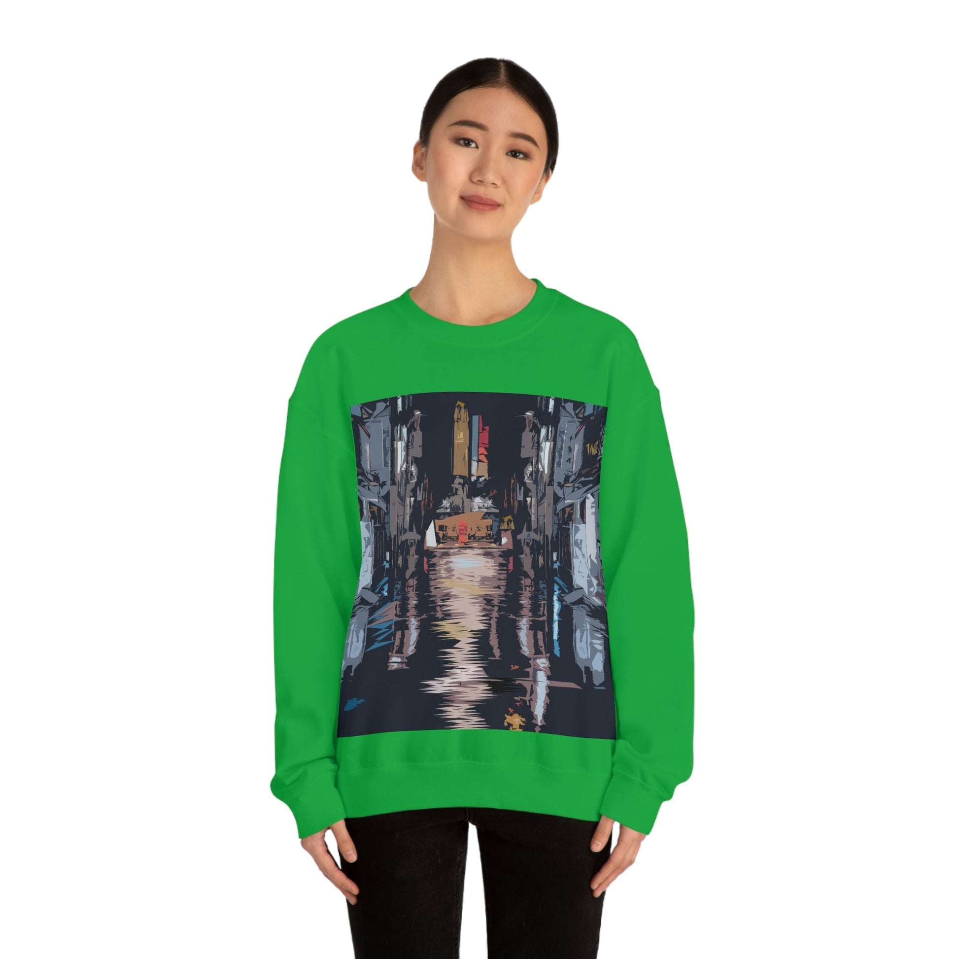 City Night Modern Abstract Art Unisex Heavy Blend™ Crewneck Sweatshirt Ichaku [Perfect Gifts Selection]