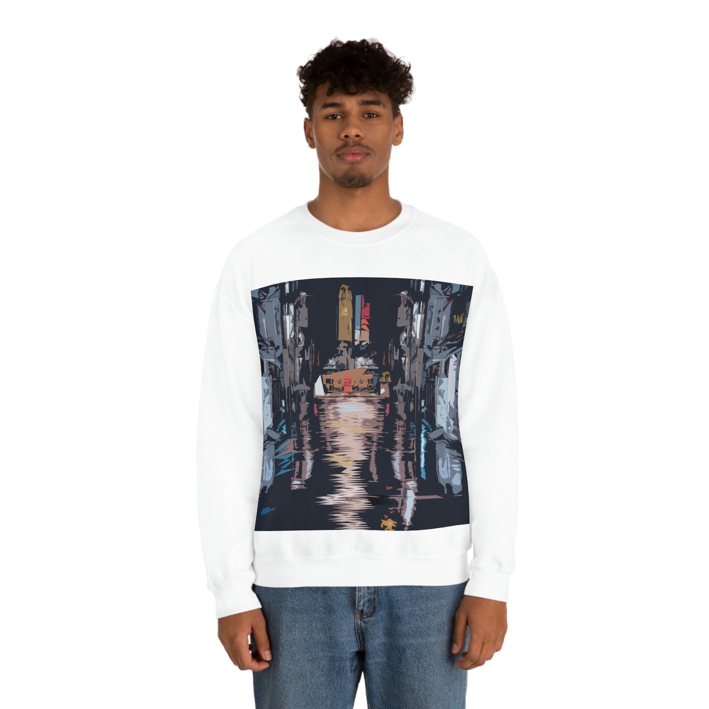 City Night Modern Abstract Art Unisex Heavy Blend™ Crewneck Sweatshirt Ichaku [Perfect Gifts Selection]