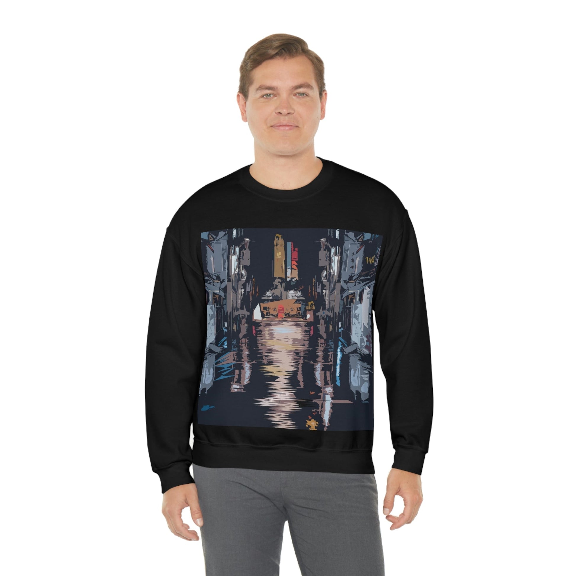 City Night Modern Abstract Art Unisex Heavy Blend™ Crewneck Sweatshirt Ichaku [Perfect Gifts Selection]