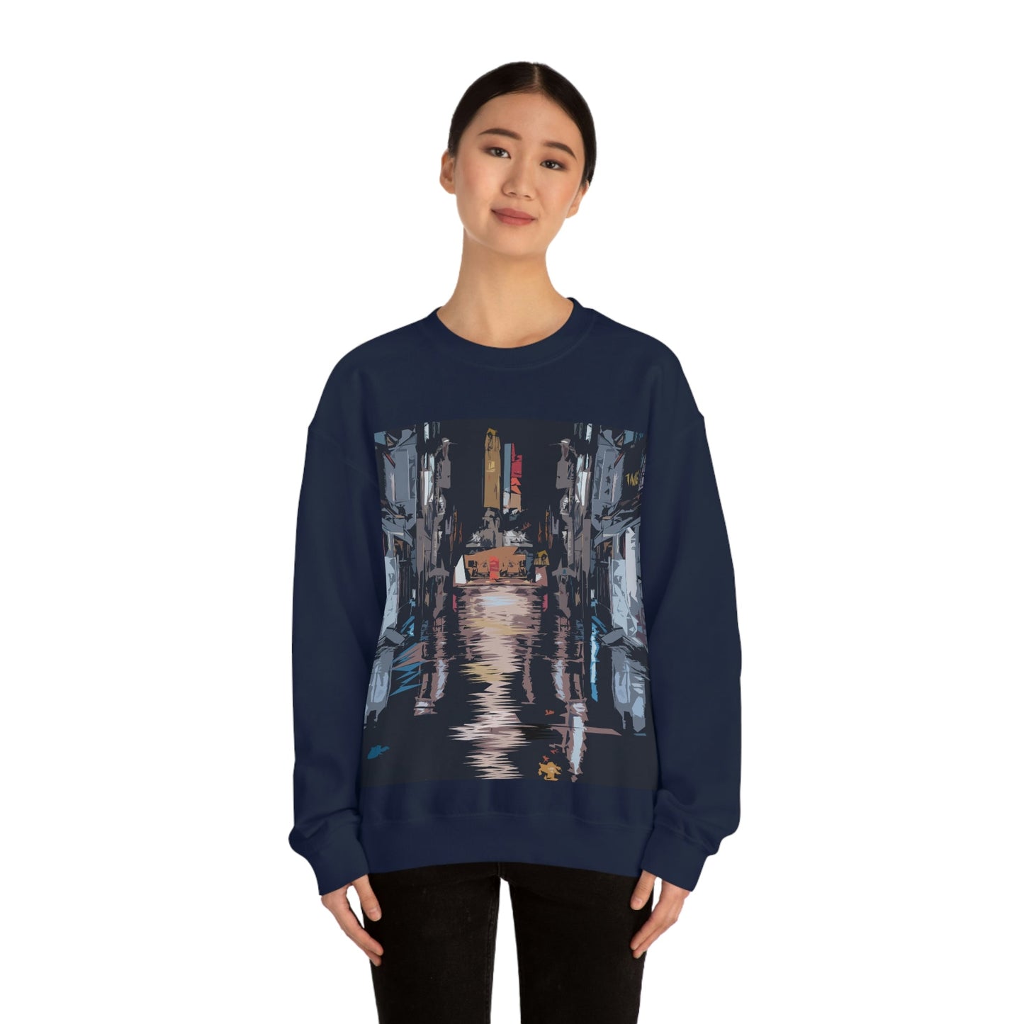 City Night Modern Abstract Art Unisex Heavy Blend™ Crewneck Sweatshirt Ichaku [Perfect Gifts Selection]