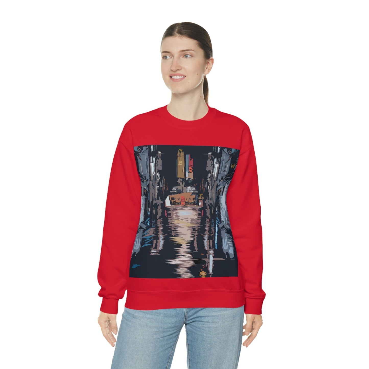 City Night Modern Abstract Art Unisex Heavy Blend™ Crewneck Sweatshirt Ichaku [Perfect Gifts Selection]