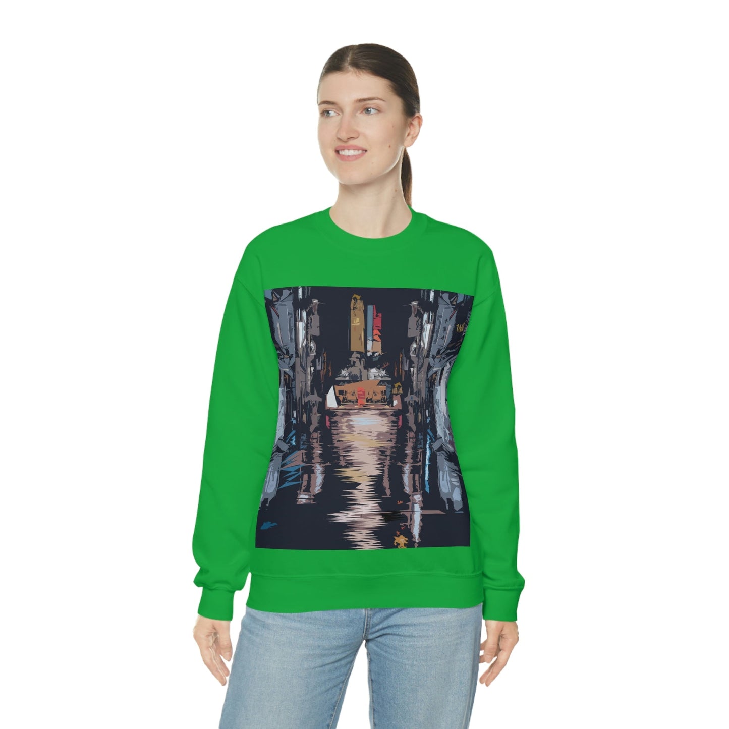 City Night Modern Abstract Art Unisex Heavy Blend™ Crewneck Sweatshirt Ichaku [Perfect Gifts Selection]