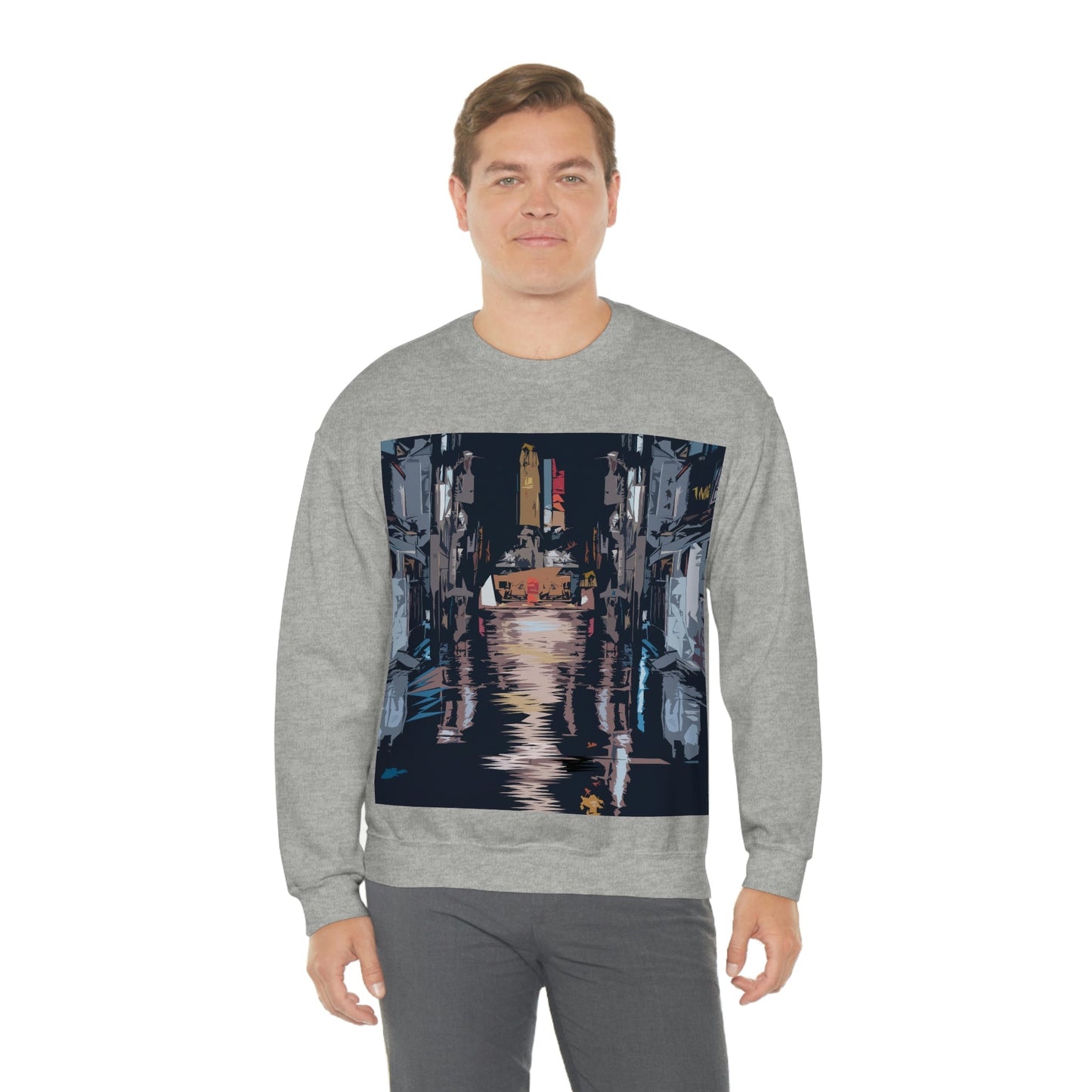 City Night Modern Abstract Art Unisex Heavy Blend™ Crewneck Sweatshirt Ichaku [Perfect Gifts Selection]