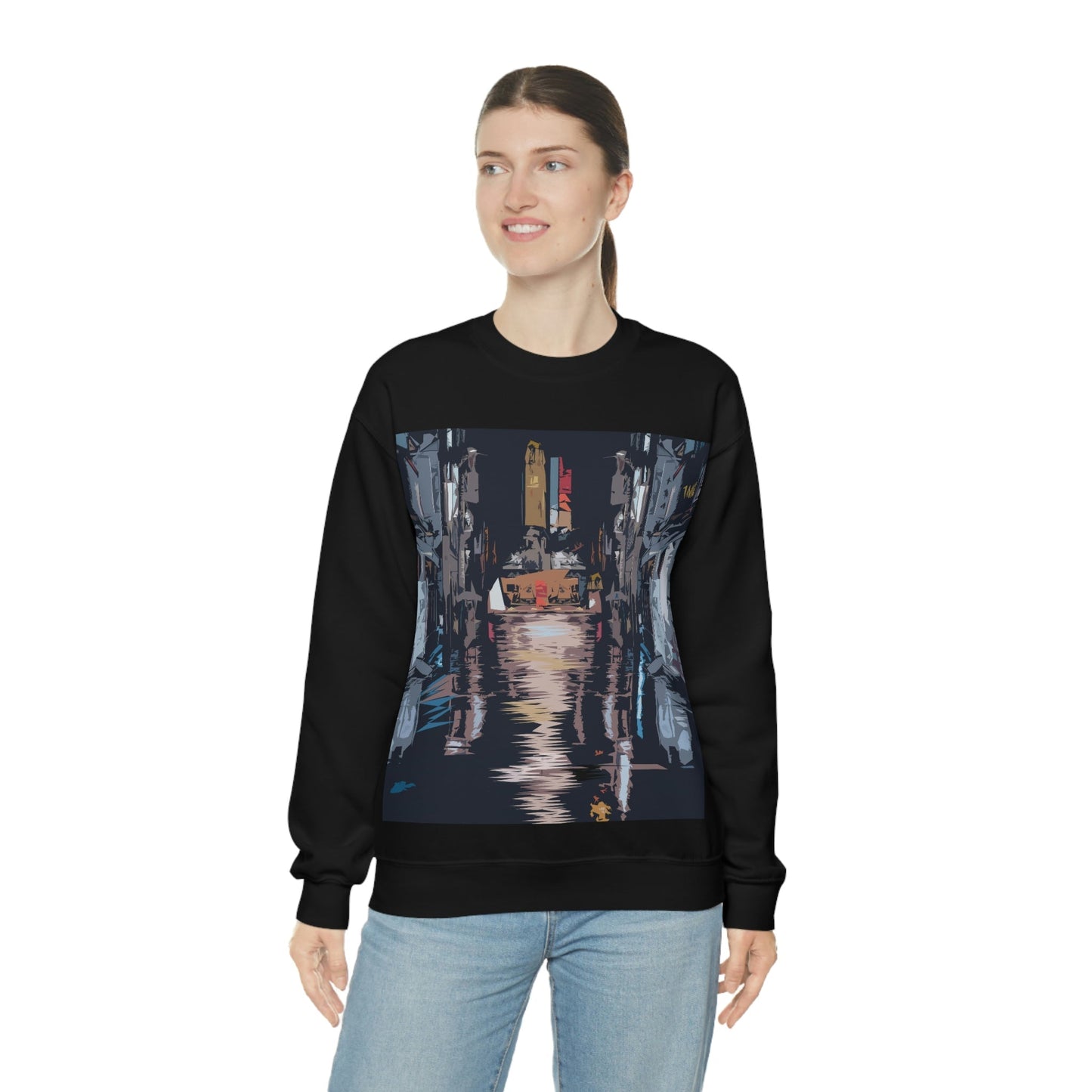 City Night Modern Abstract Art Unisex Heavy Blend™ Crewneck Sweatshirt Ichaku [Perfect Gifts Selection]