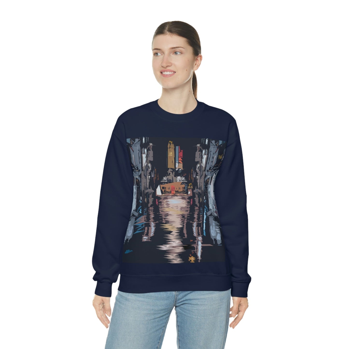 City Night Modern Abstract Art Unisex Heavy Blend™ Crewneck Sweatshirt Ichaku [Perfect Gifts Selection]